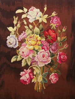 Vintage Aubusson Floral Tapestry Panel, Wool & Silk, France, Mid 20th Century