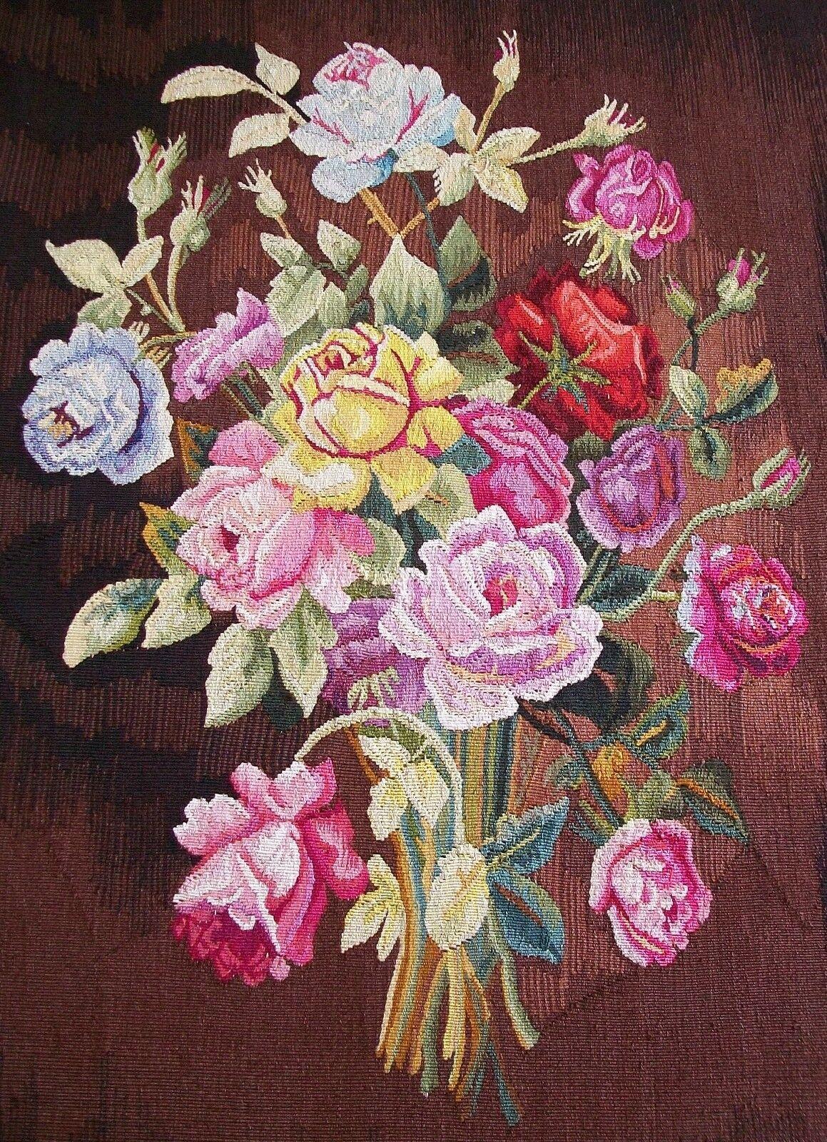 Art Deco Vintage Aubusson Floral Tapestry Panel, Wool & Silk, France, Mid 20th Century For Sale