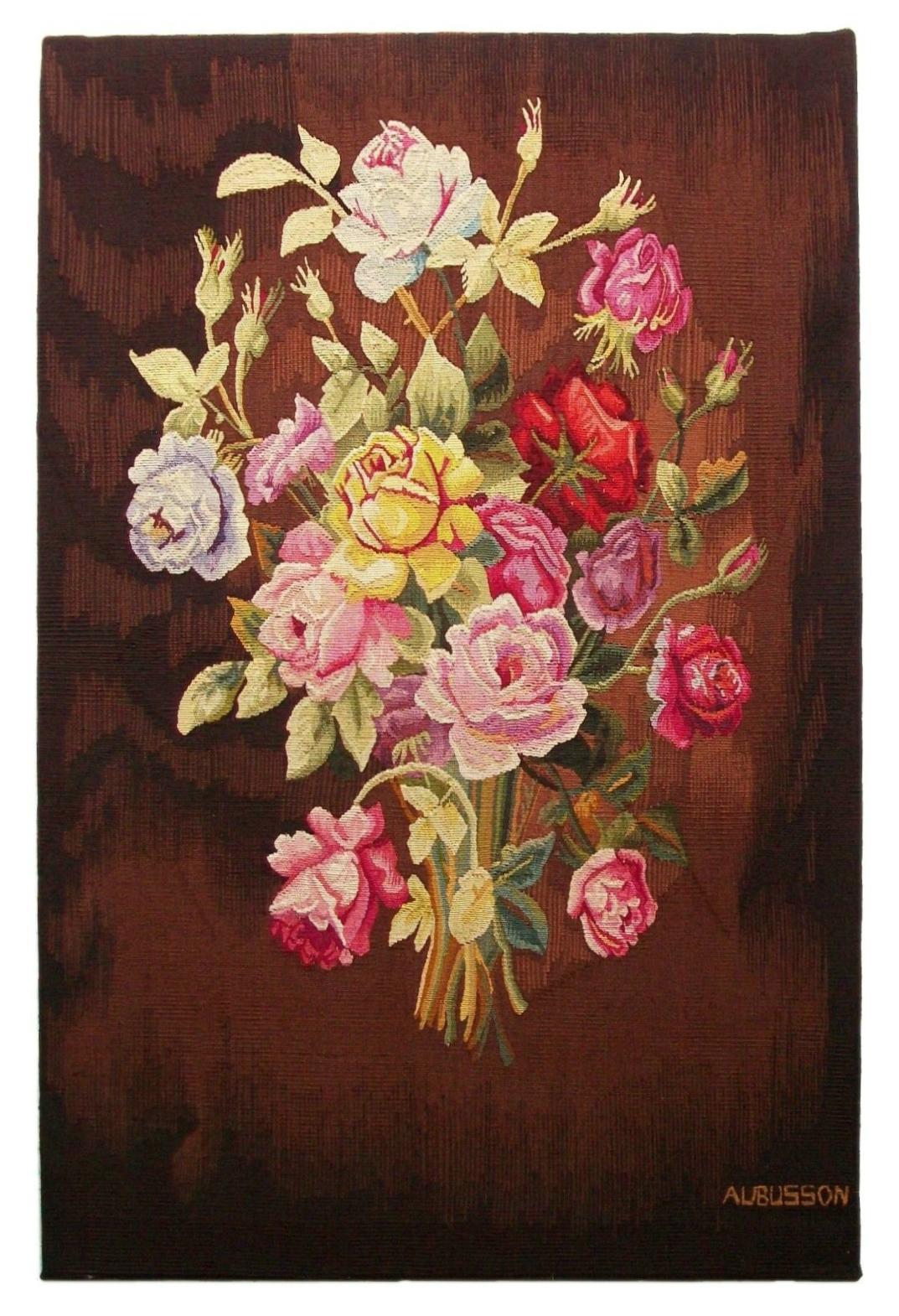 French Vintage Aubusson Floral Tapestry Panel, Wool & Silk, France, Mid 20th Century For Sale