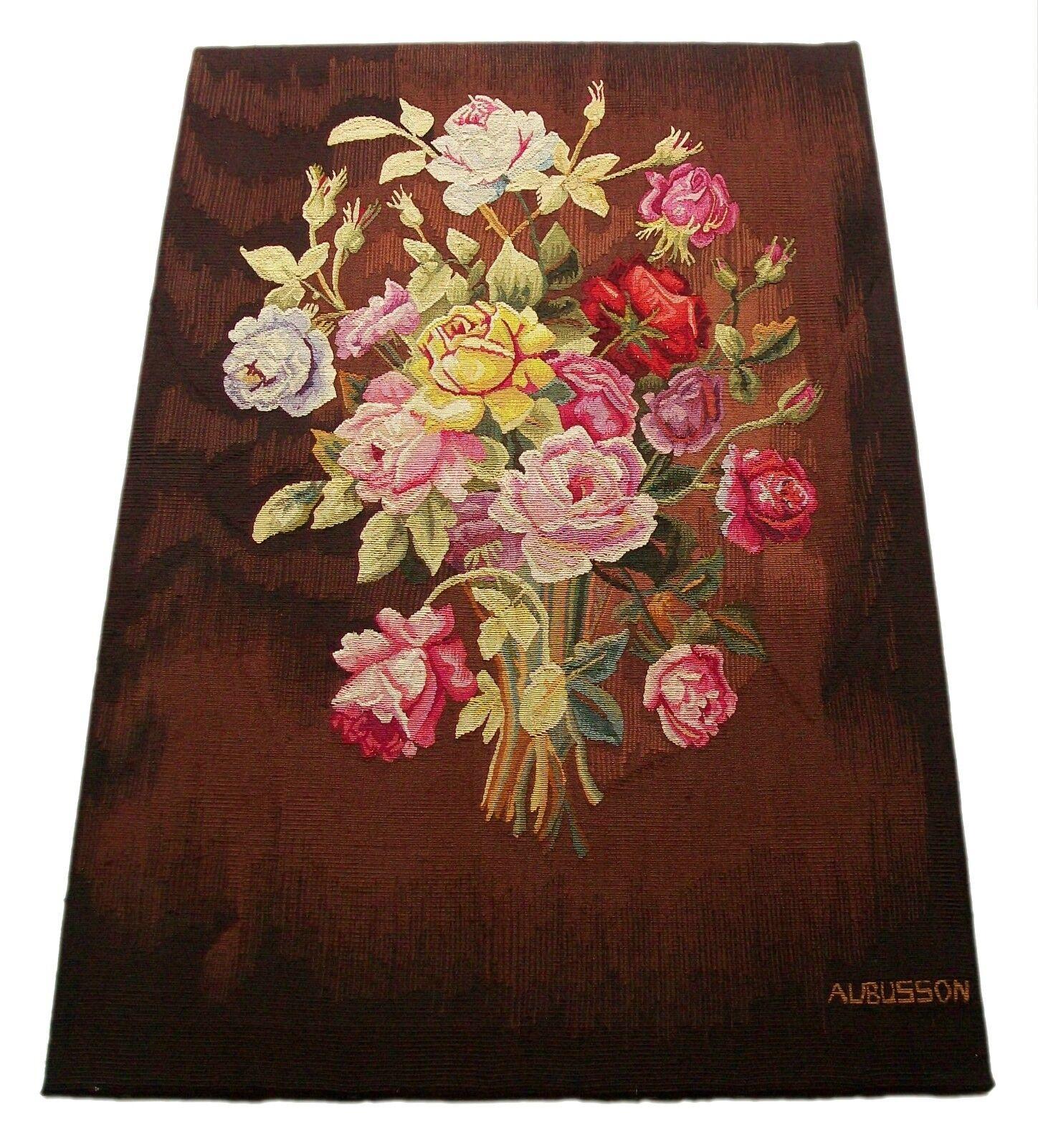 Vintage-Wandteppich mit Blumenmuster von Aubusson, Wolle und Seide, Frankreich, Mitte des 20. Jahrhunderts (Handgewebt) im Angebot