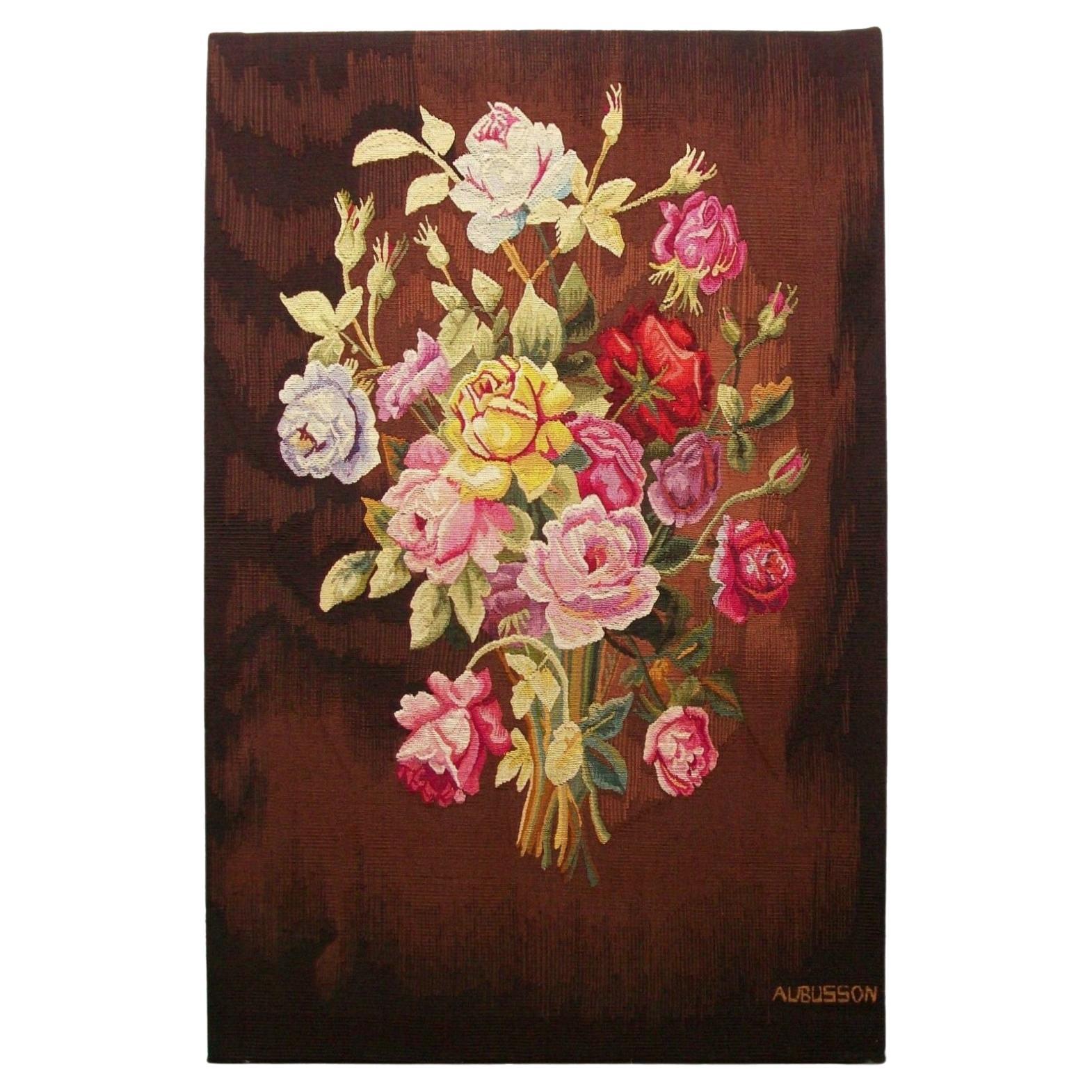 Vintage Aubusson Floral Tapestry Panel, Wool & Silk, France, Mid 20th Century For Sale