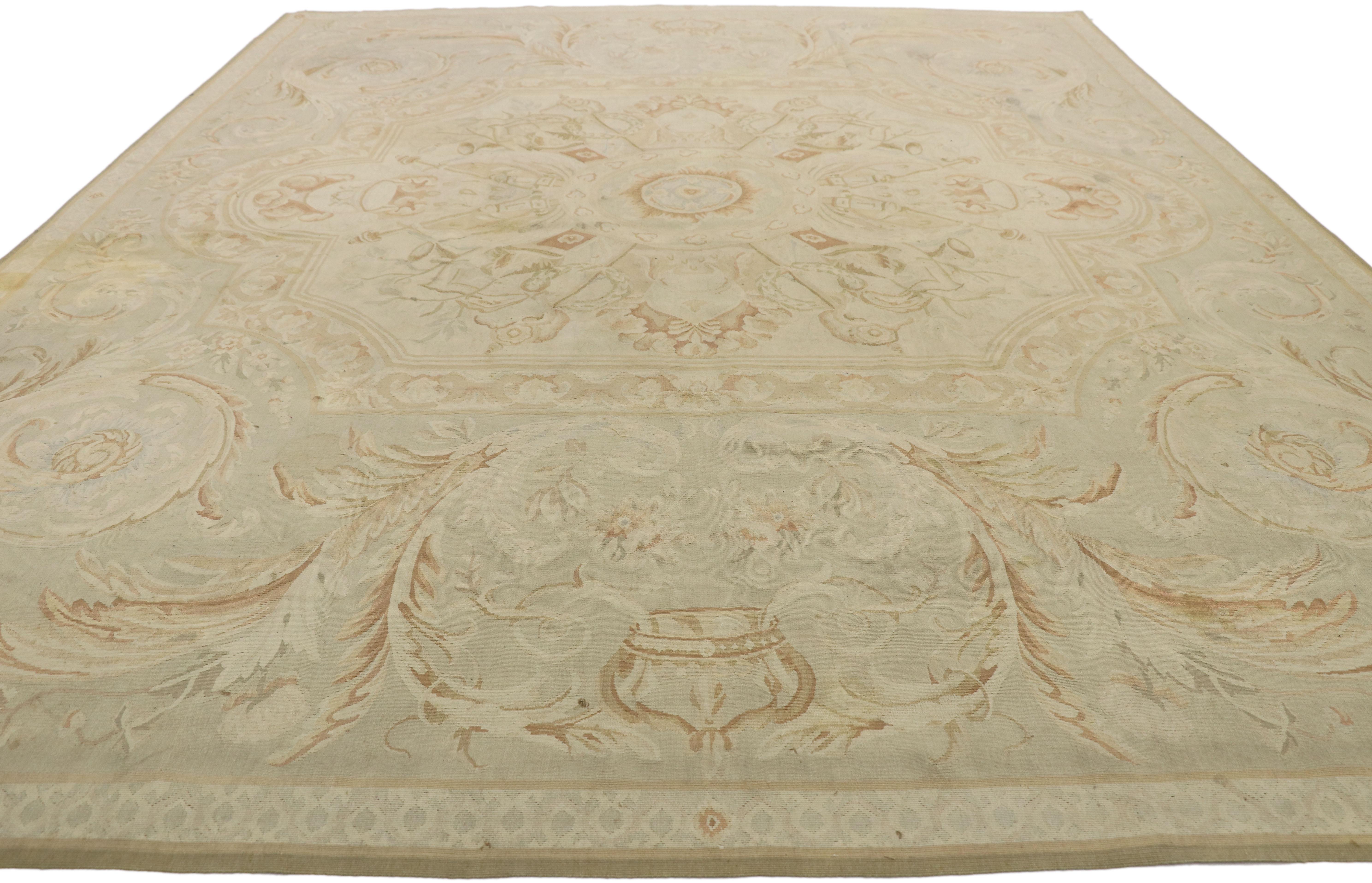 Vintage Aubusson French Provincial Chintz Style Area Rug with Rocaille Design For Sale 4