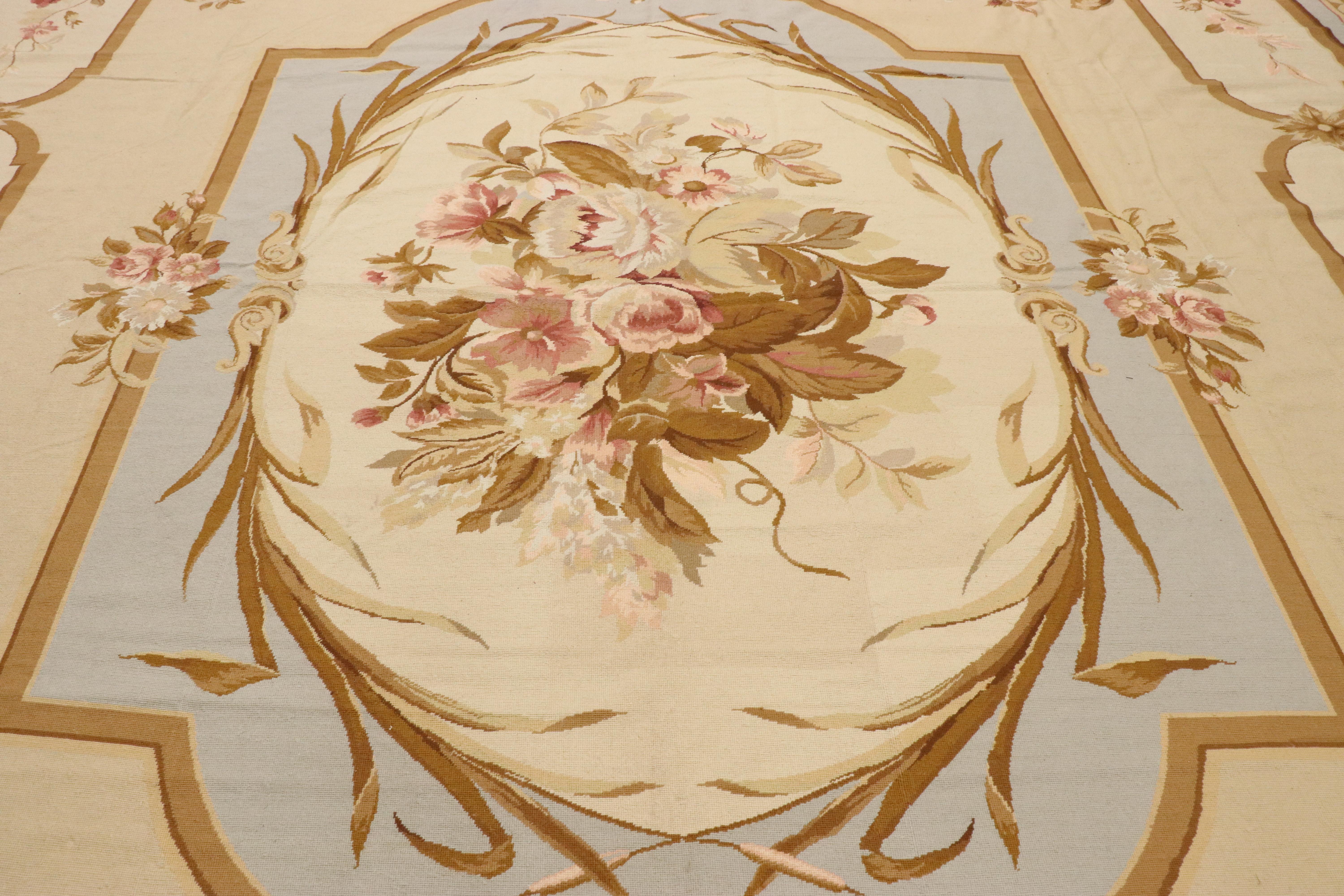 Vintage Aubusson French Victorian Chinese Needlepoint Rug with Chintz Style In Good Condition In Dallas, TX