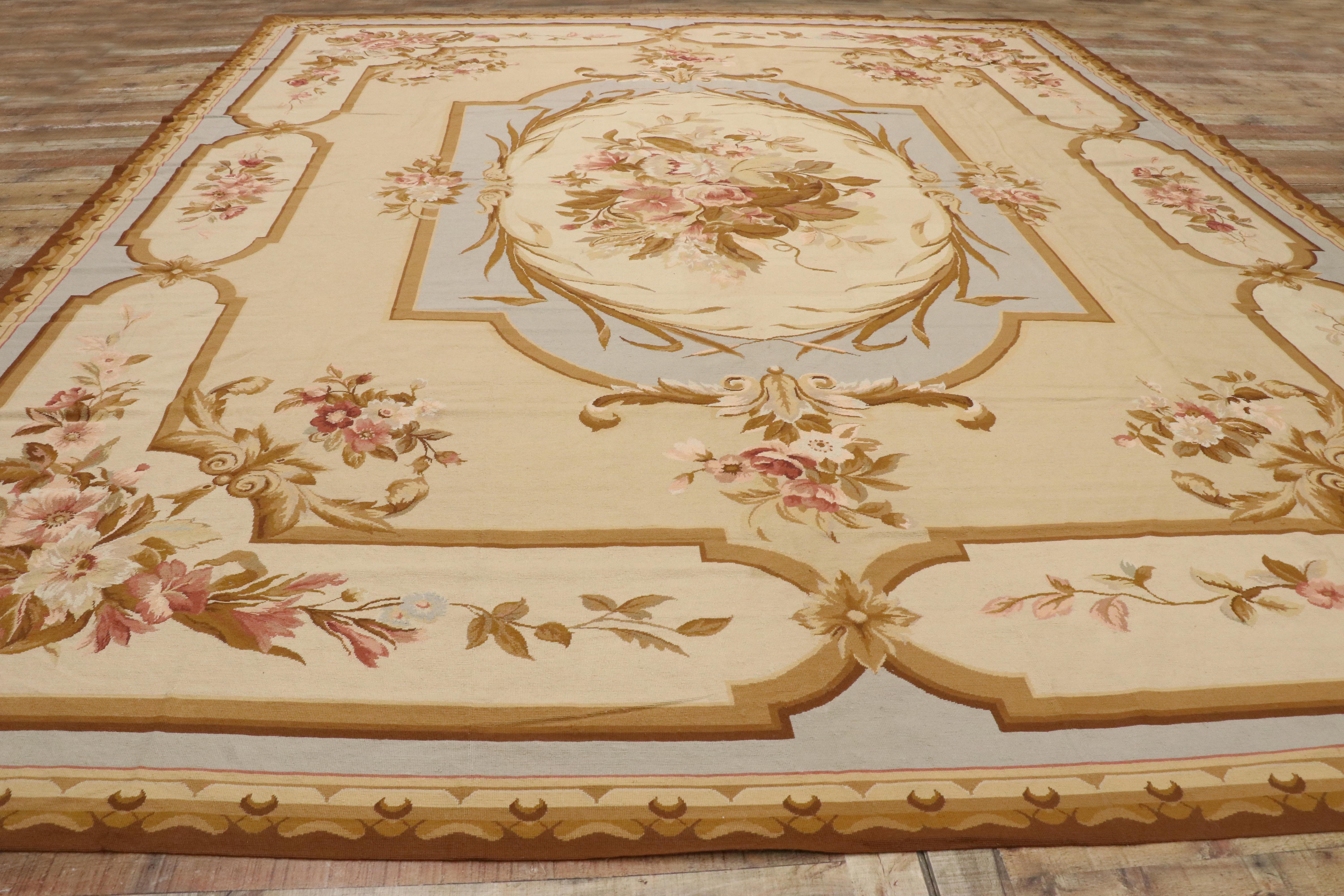 Vintage Aubusson French Victorian Chinese Needlepoint Rug with Chintz Style 1