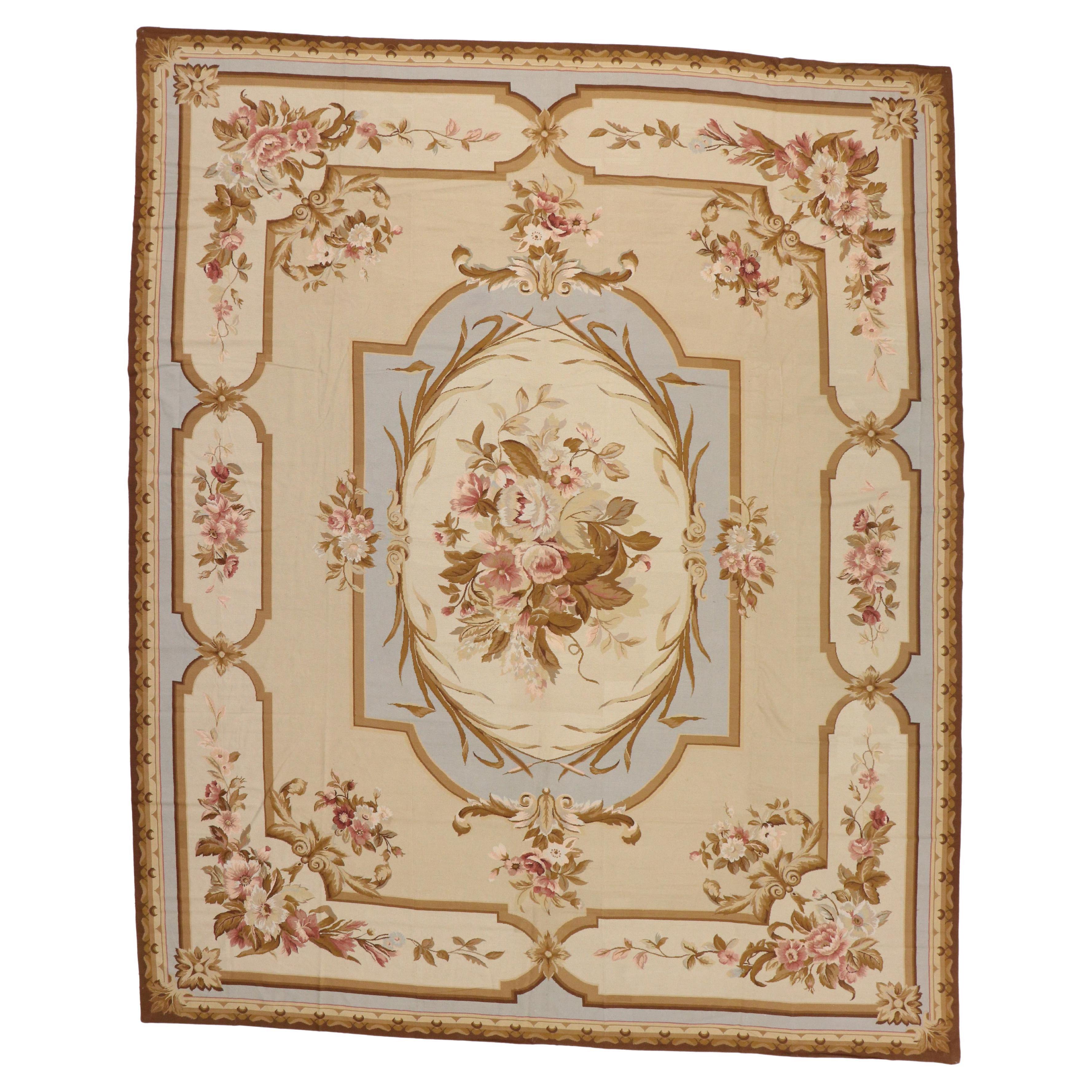 Vintage Aubusson French Victorian Chinese Needlepoint Rug with Chintz Style