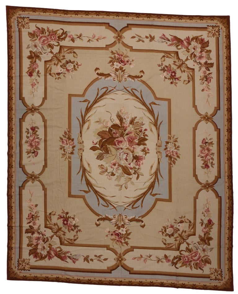 Vintage Aubusson French Victorian Style Rococo Needlepoint Rug For 20th Century Vintage Aubusson French Victorian Style Rococo Needlepoint Rug For