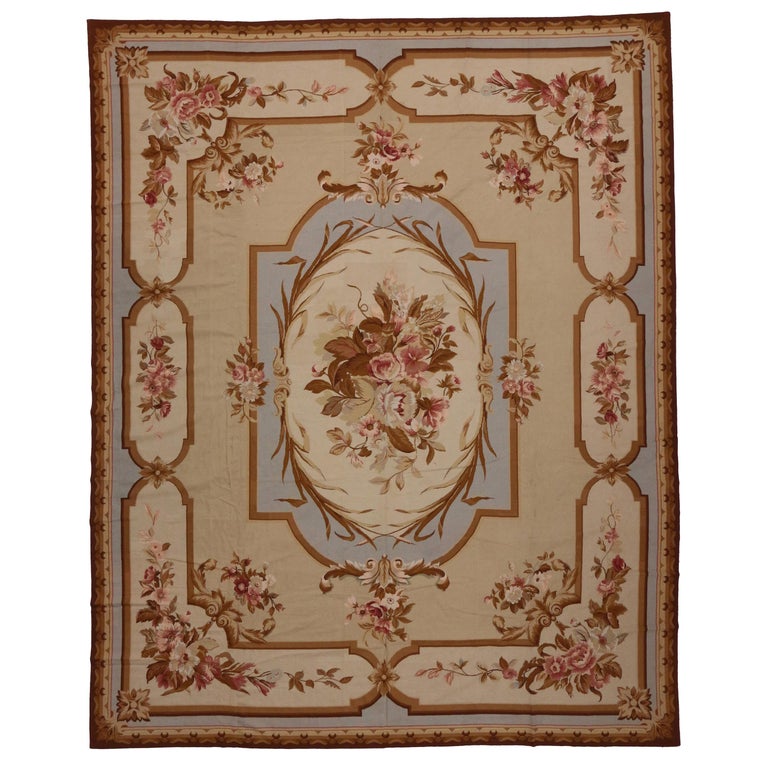 Vintage Aubusson French Victorian Chinese Needlepoint Rug With Chintz Style For Sale At 1stdibs