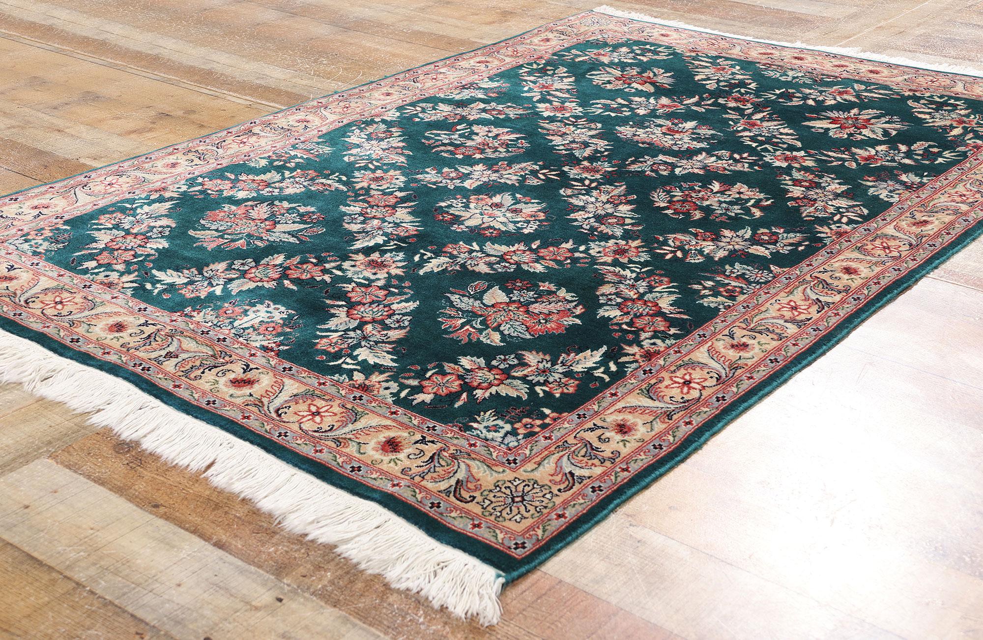 Pakistani Vintage Aubusson Garden Carpet with Baroque Floral Chintz Style For Sale
