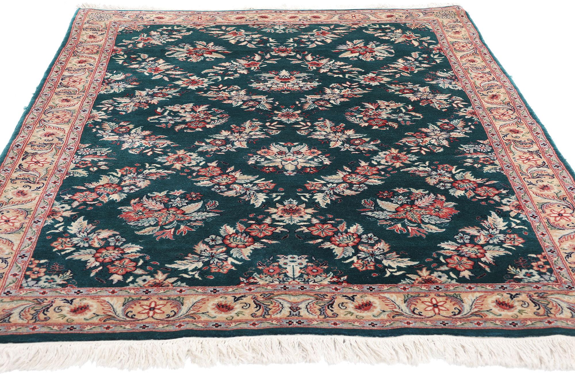 Hand-Knotted Vintage Aubusson Garden Carpet with Baroque Floral Chintz Style For Sale