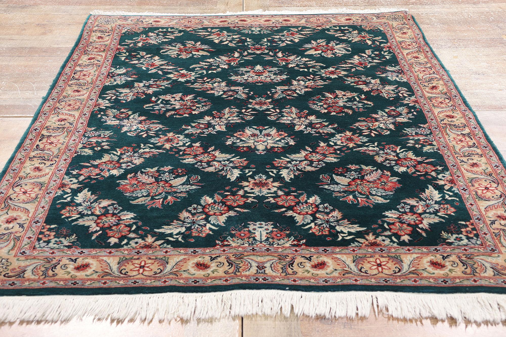 Vintage Aubusson Garden Carpet with Baroque Floral Chintz Style In Good Condition For Sale In Dallas, TX