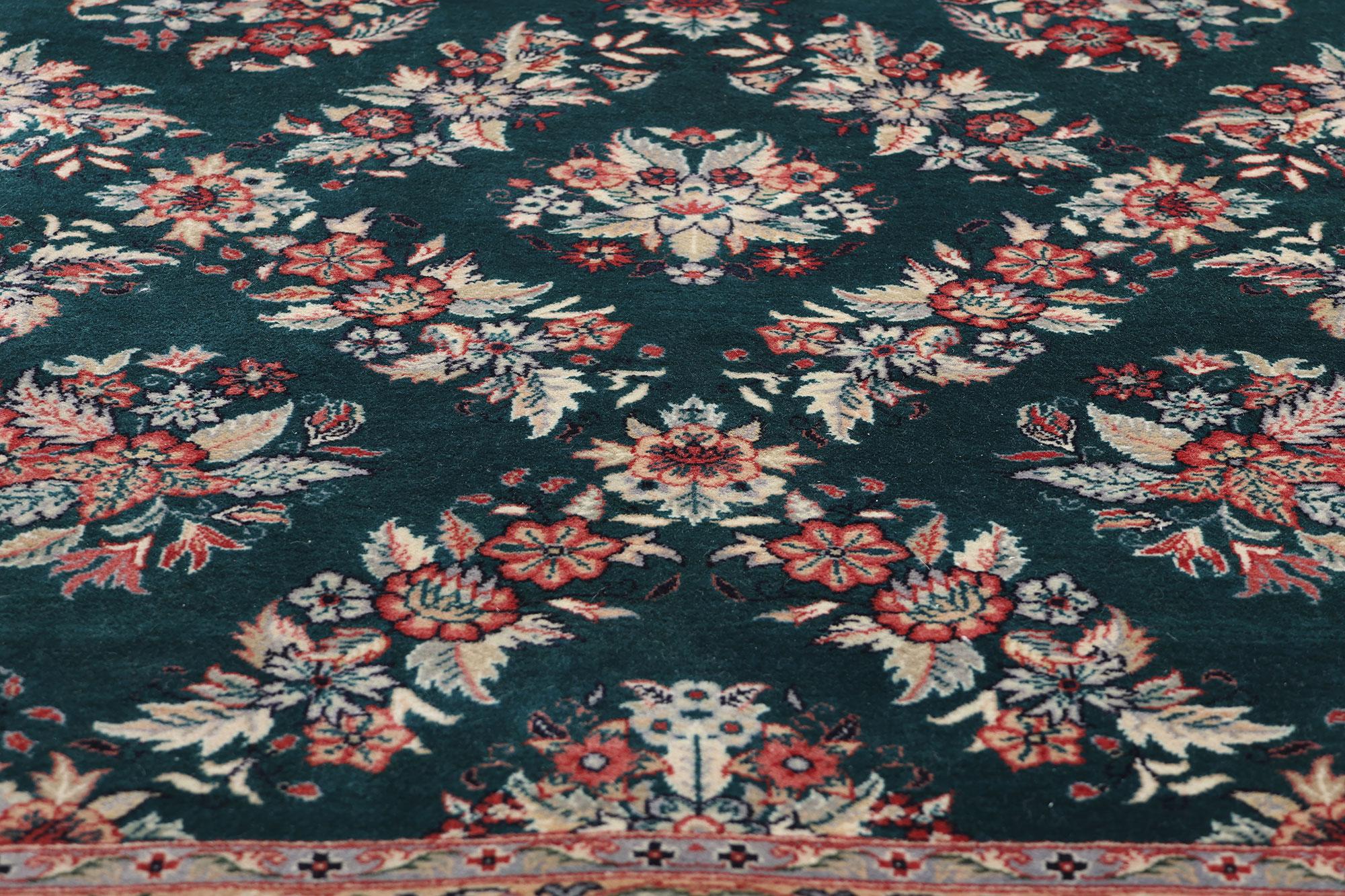 Wool Vintage Aubusson Garden Carpet with Baroque Floral Chintz Style For Sale