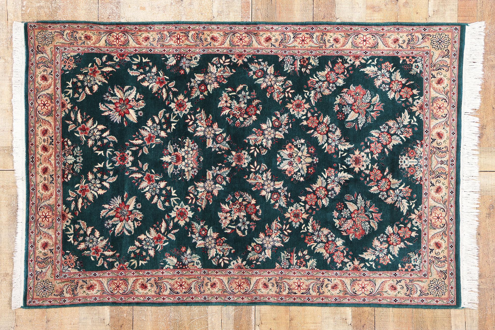Vintage Aubusson Garden Carpet with Baroque Floral Chintz Style For Sale 2