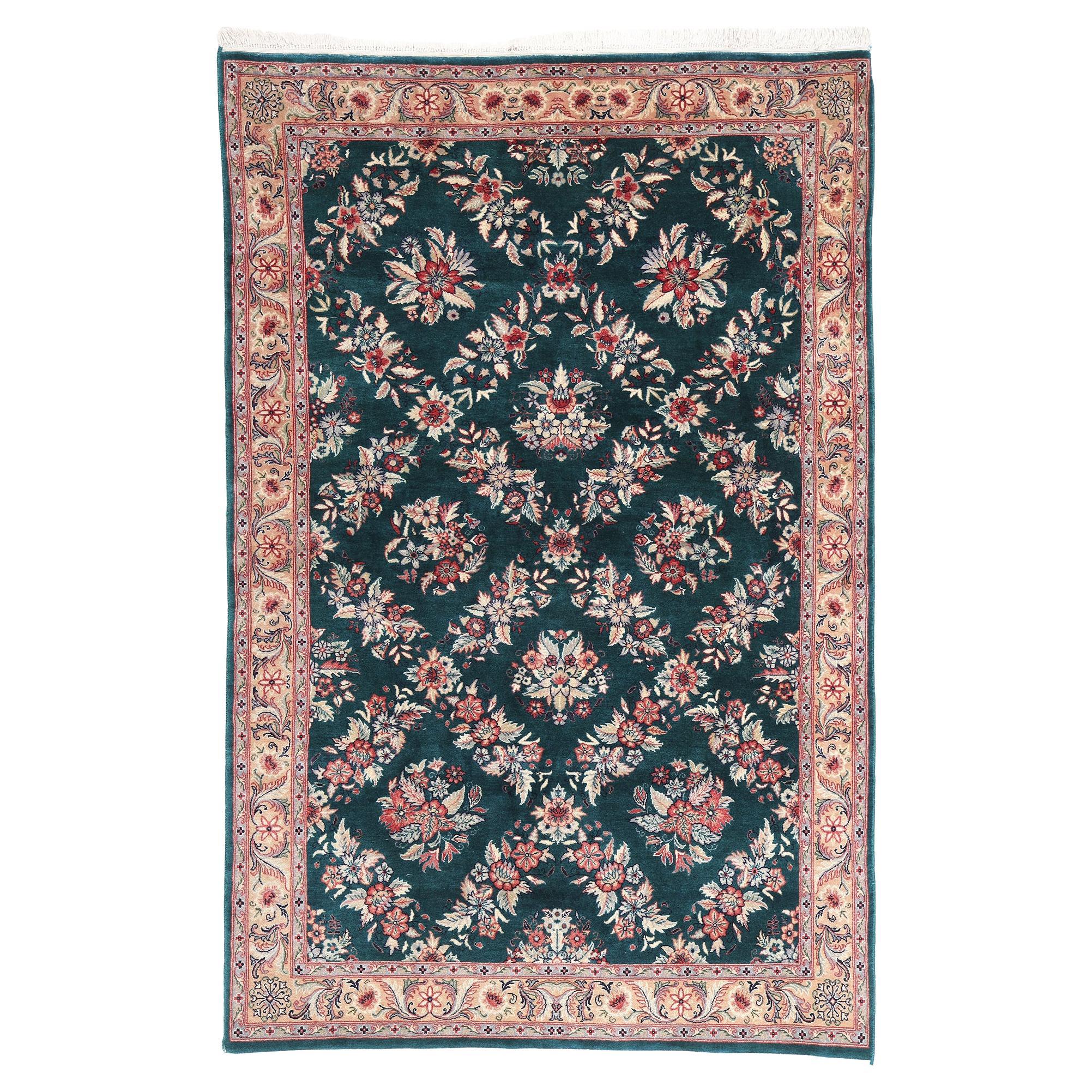 Alfombra de jardín Vintage Aubusson con Estilo Floral Barroco Chintz