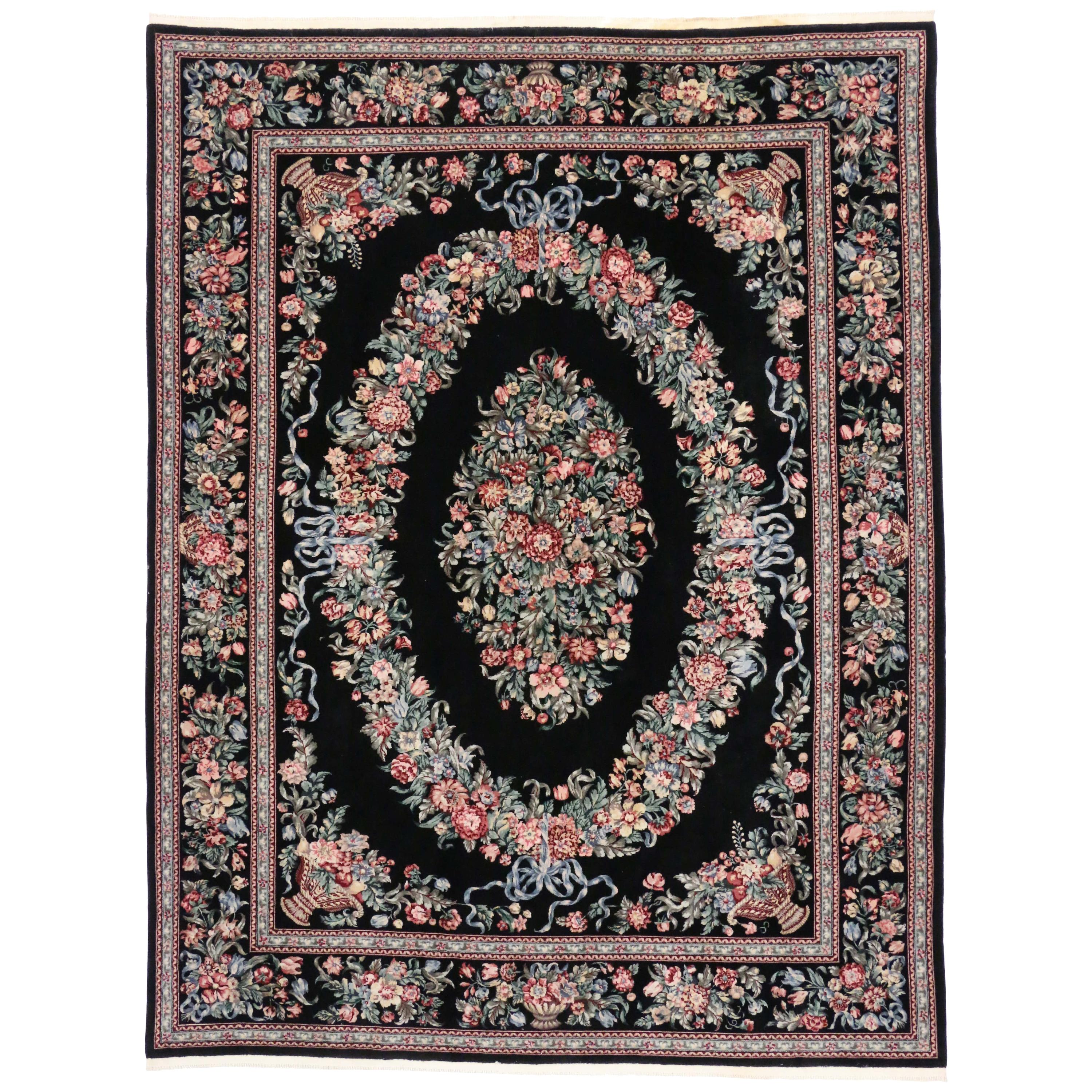 Alfombra china vintage Aubusson Garden de estilo barroco floral chintz