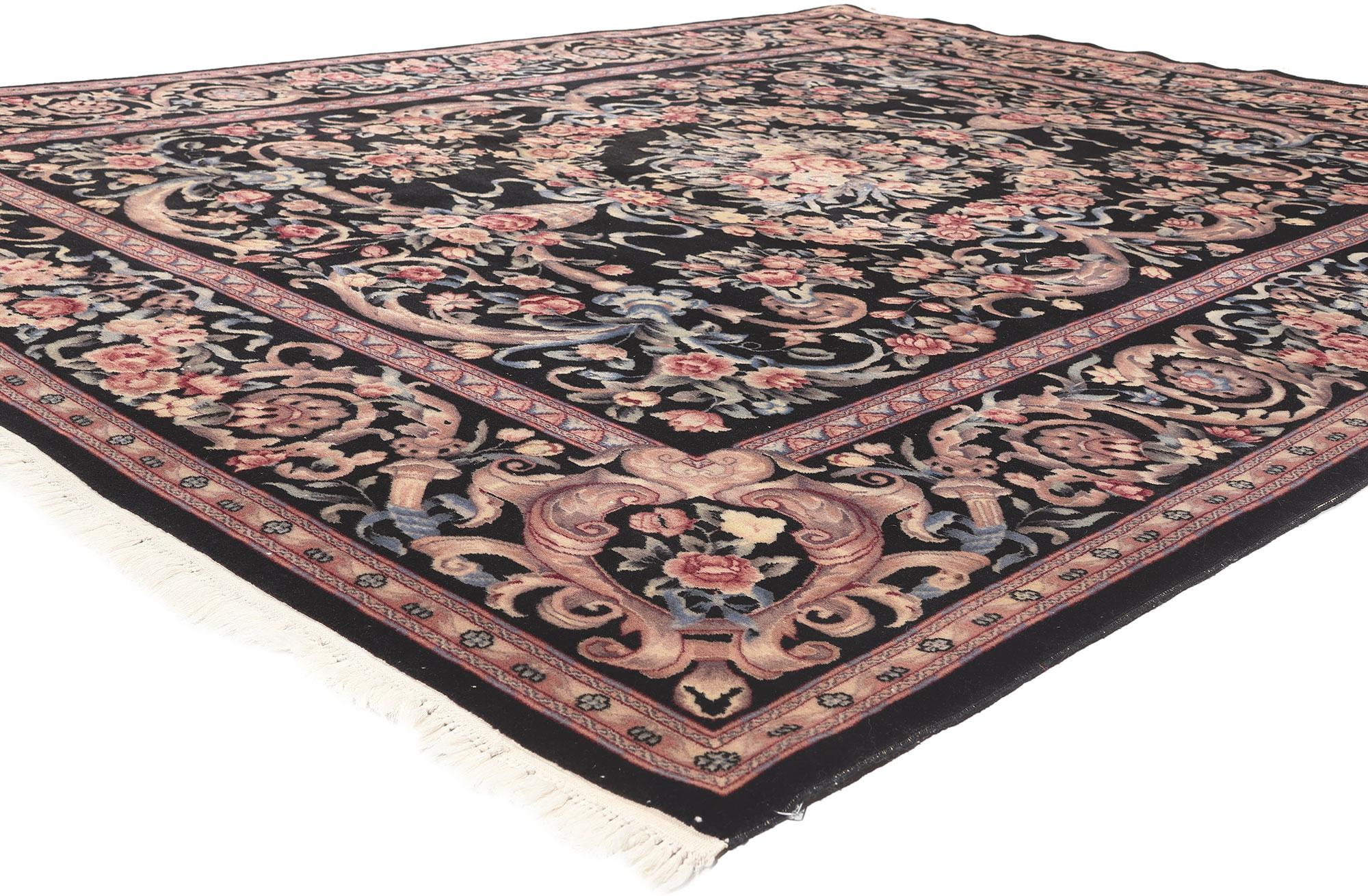 78647 Vintage French Aubusson Style Rug, 07'06 x 09'08.
Drawing inspiration from Mario Buatta and Chintz style, this hand-knotted wool vintage Aubusson style garden area rug features the full blossoms of flower garlands similar to those found in the