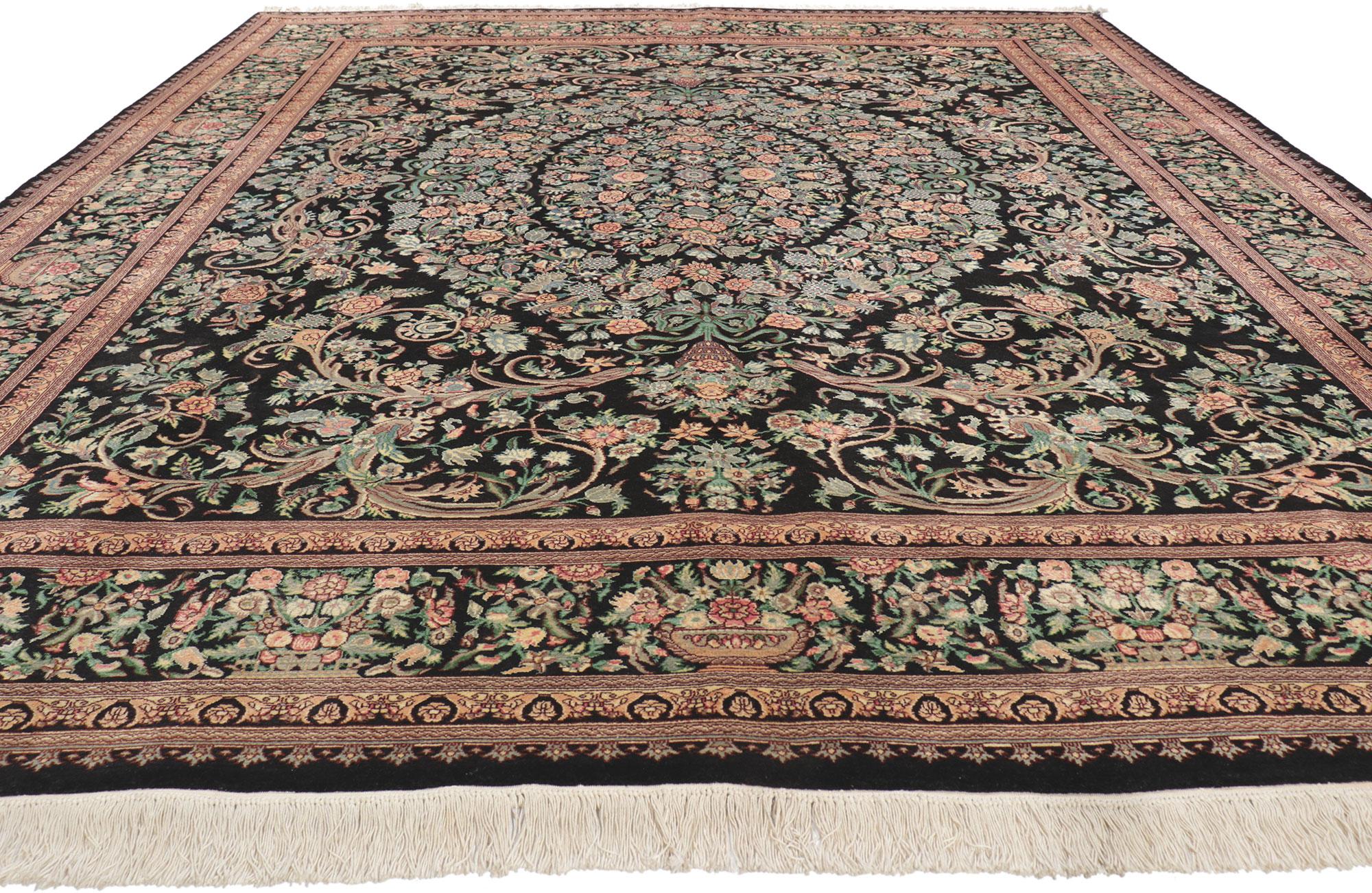 Pakistani Vintage Aubusson Garden Rug with Baroque Floral Chintz Style For Sale