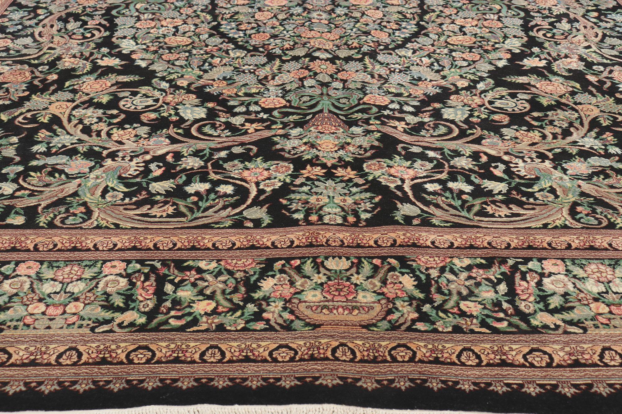 Vintage Aubusson Garden Rug with Baroque Floral Chintz Style In Good Condition For Sale In Dallas, TX