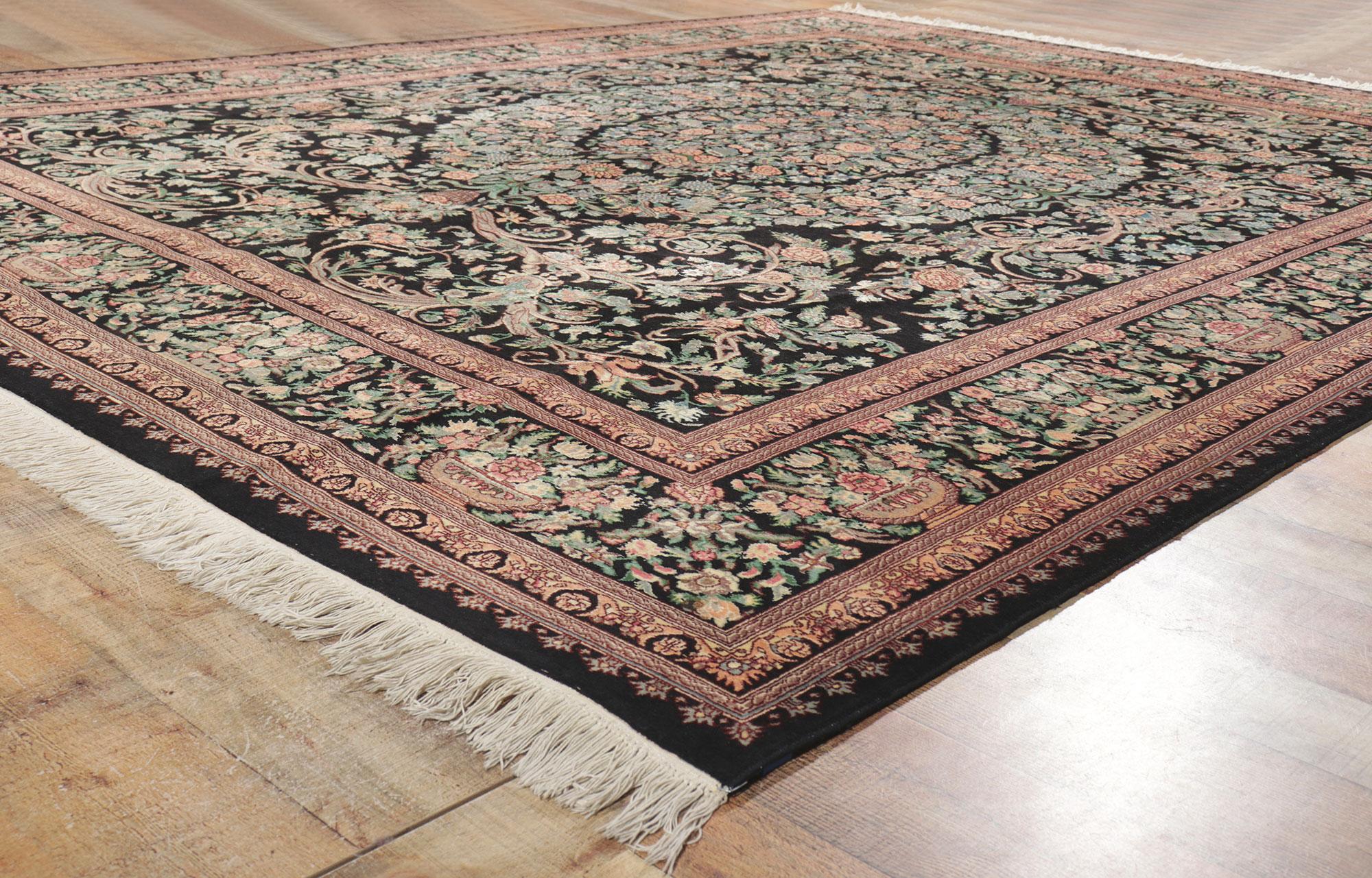 Wool Vintage Aubusson Garden Rug with Baroque Floral Chintz Style For Sale