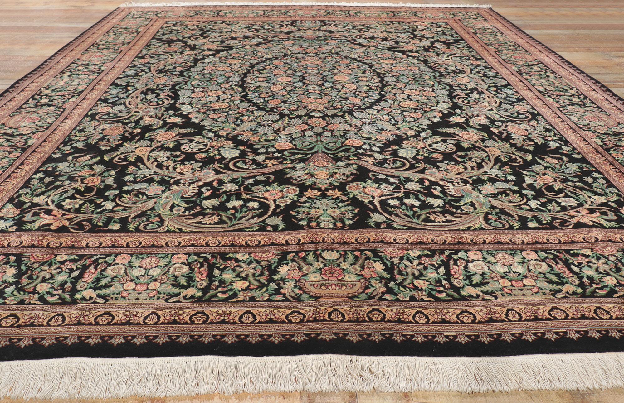 Vintage Aubusson Garden Rug with Baroque Floral Chintz Style For Sale 1