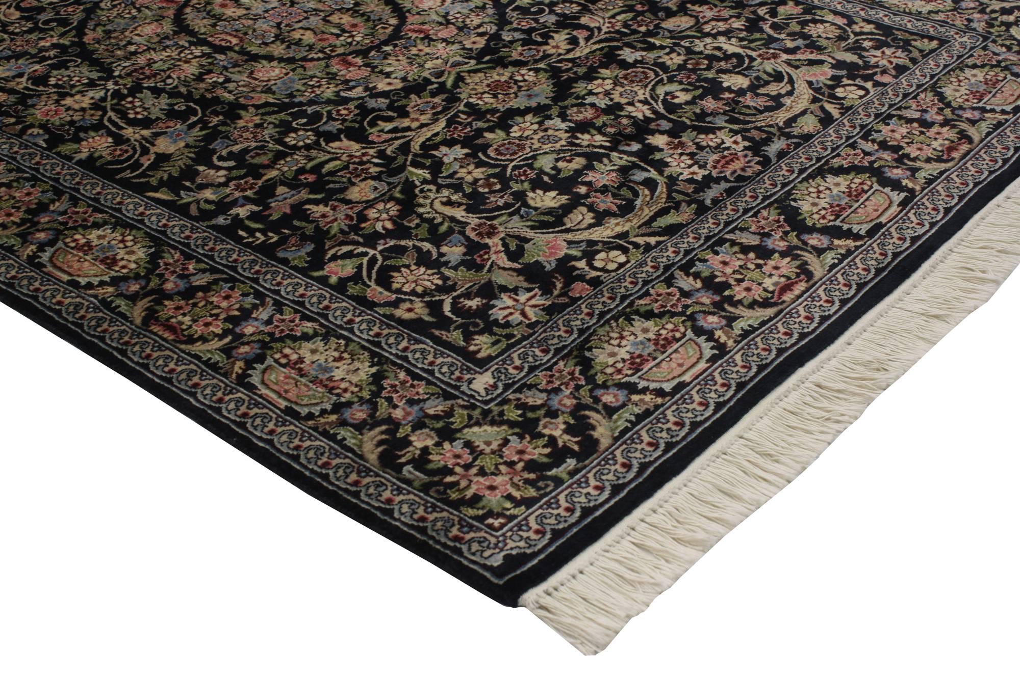 Pakistani Vintage Aubusson Garden Area Rug with Baroque Floral Chintz Style