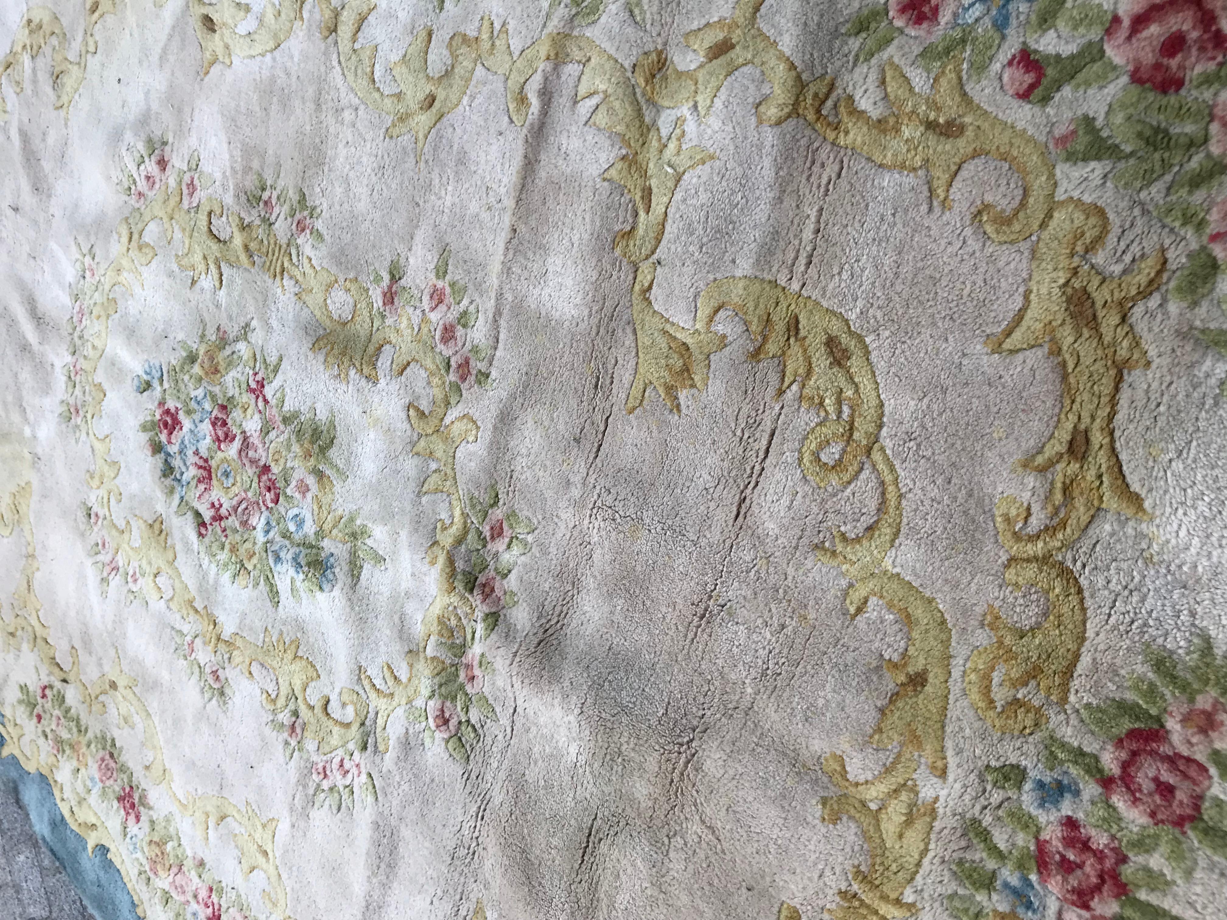 Hand-Crafted Vintage Aubusson or Savonnerie Style Rug