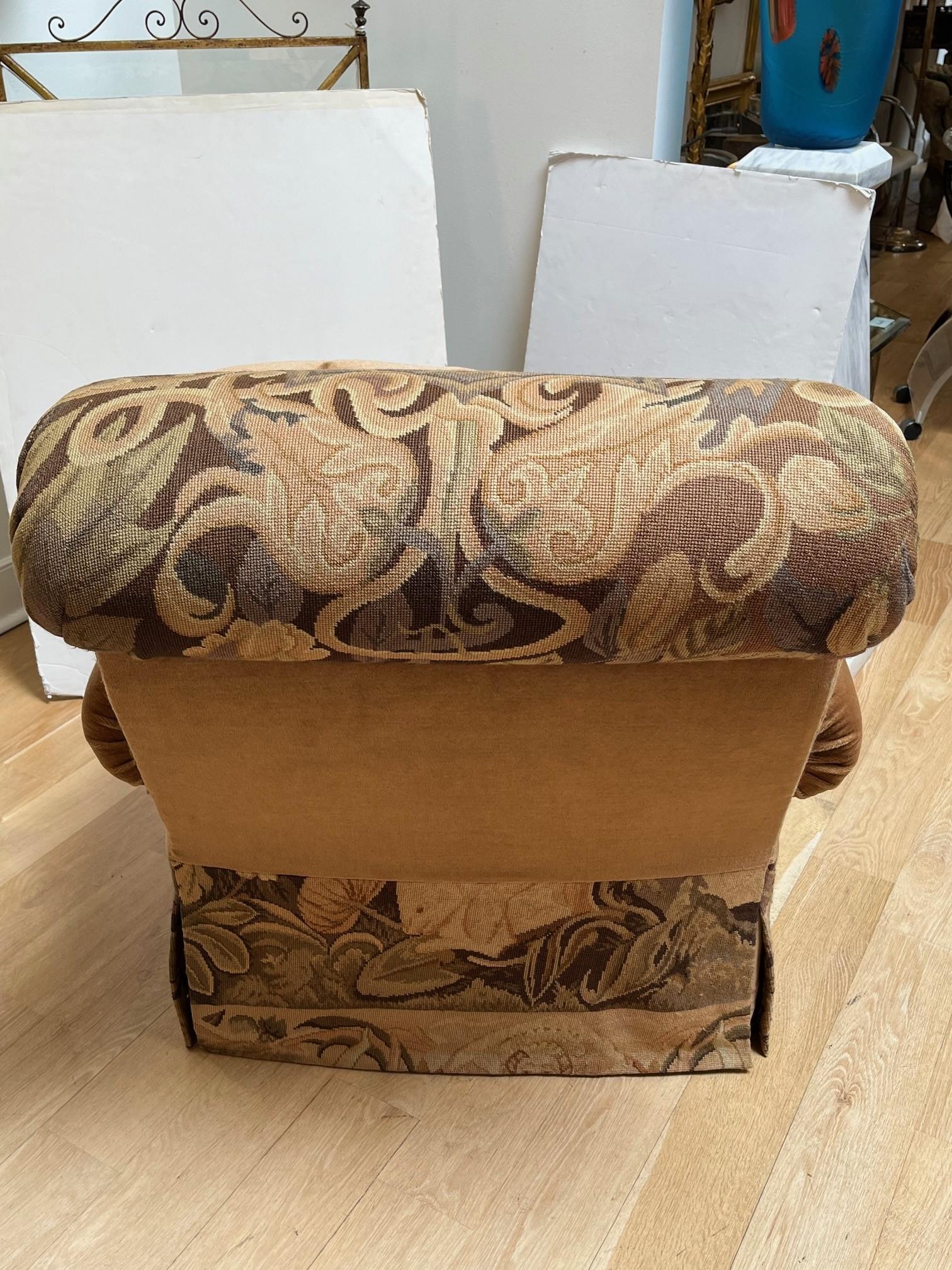 Vintage Aubusson Rug Upholstered Wallace Club Lounge Chair For Sale 3