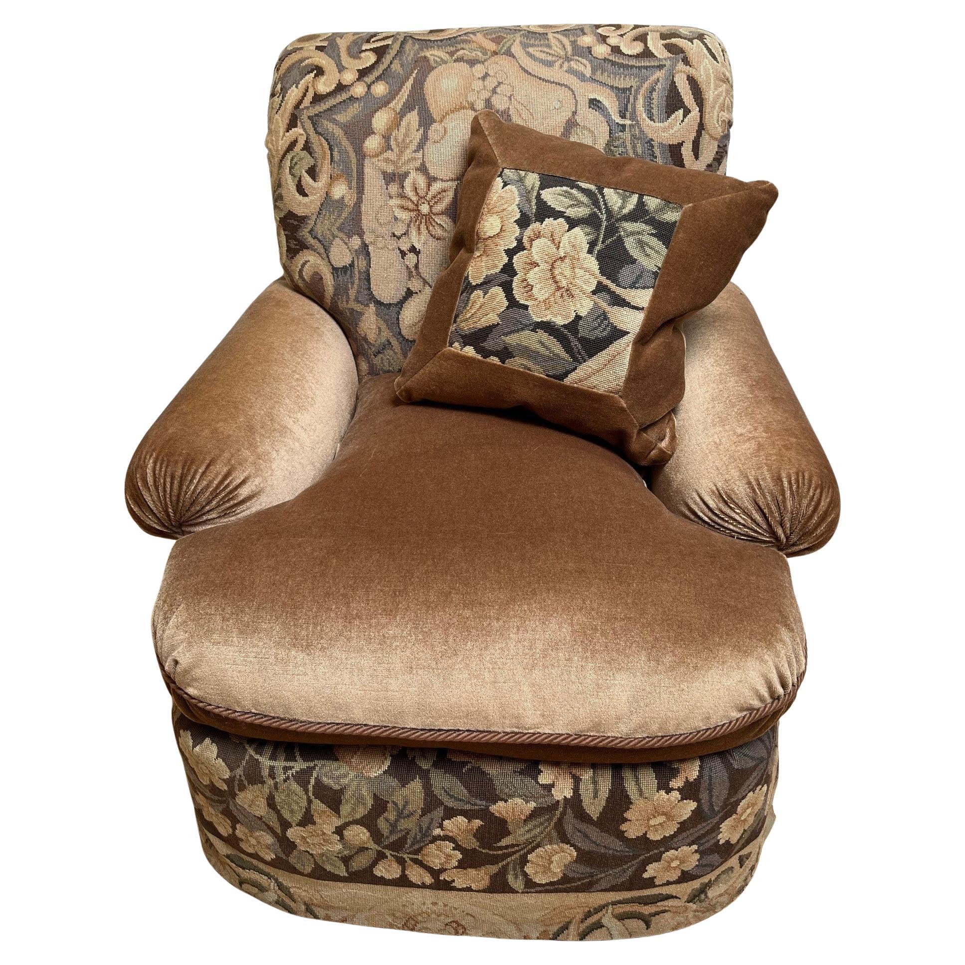 Vintage Aubusson Rug Upholstered Wallace Club Lounge Chair For Sale