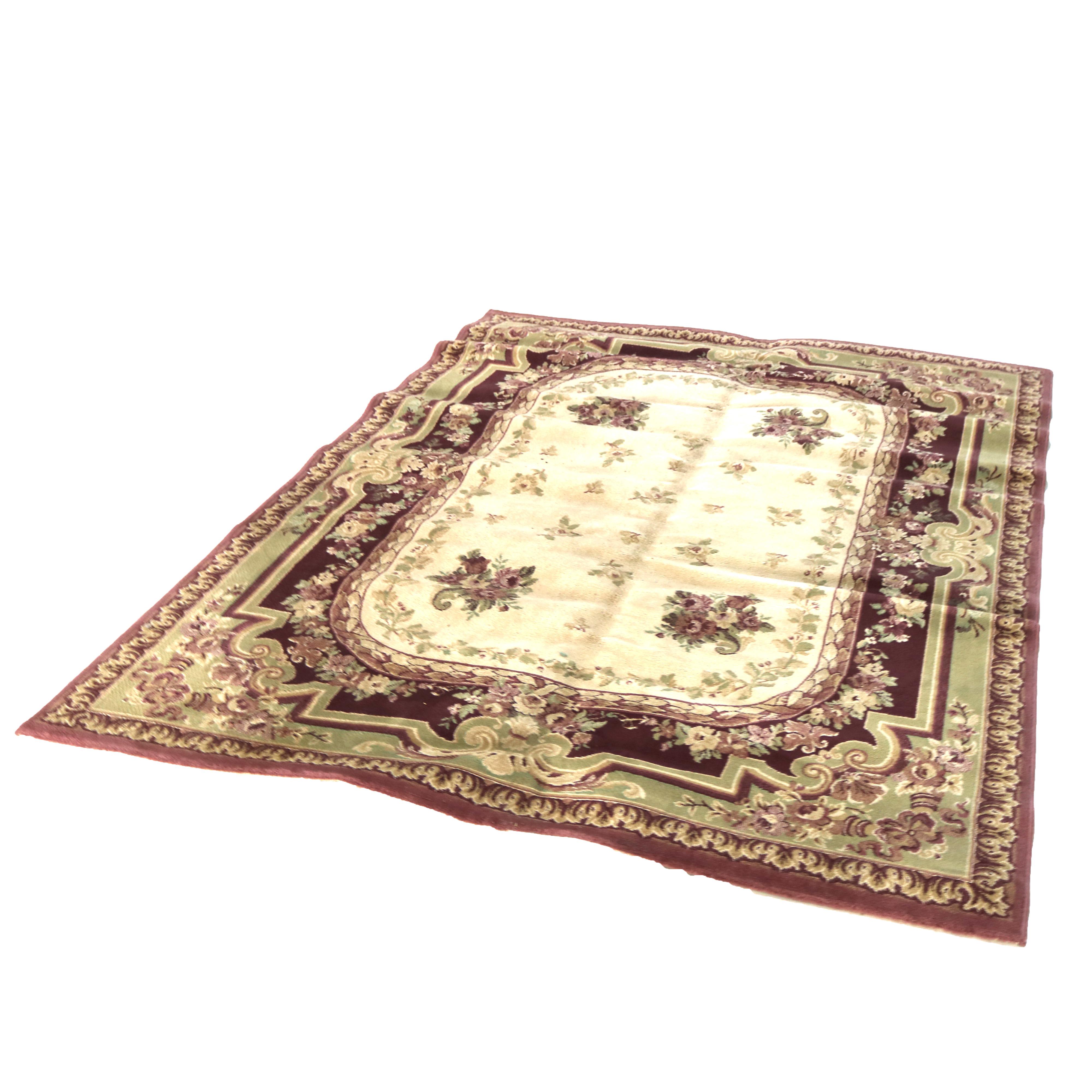 Vintage Aubusson Style Floral Wool Rug C1950 In Good Condition For Sale In Big Flats, NY