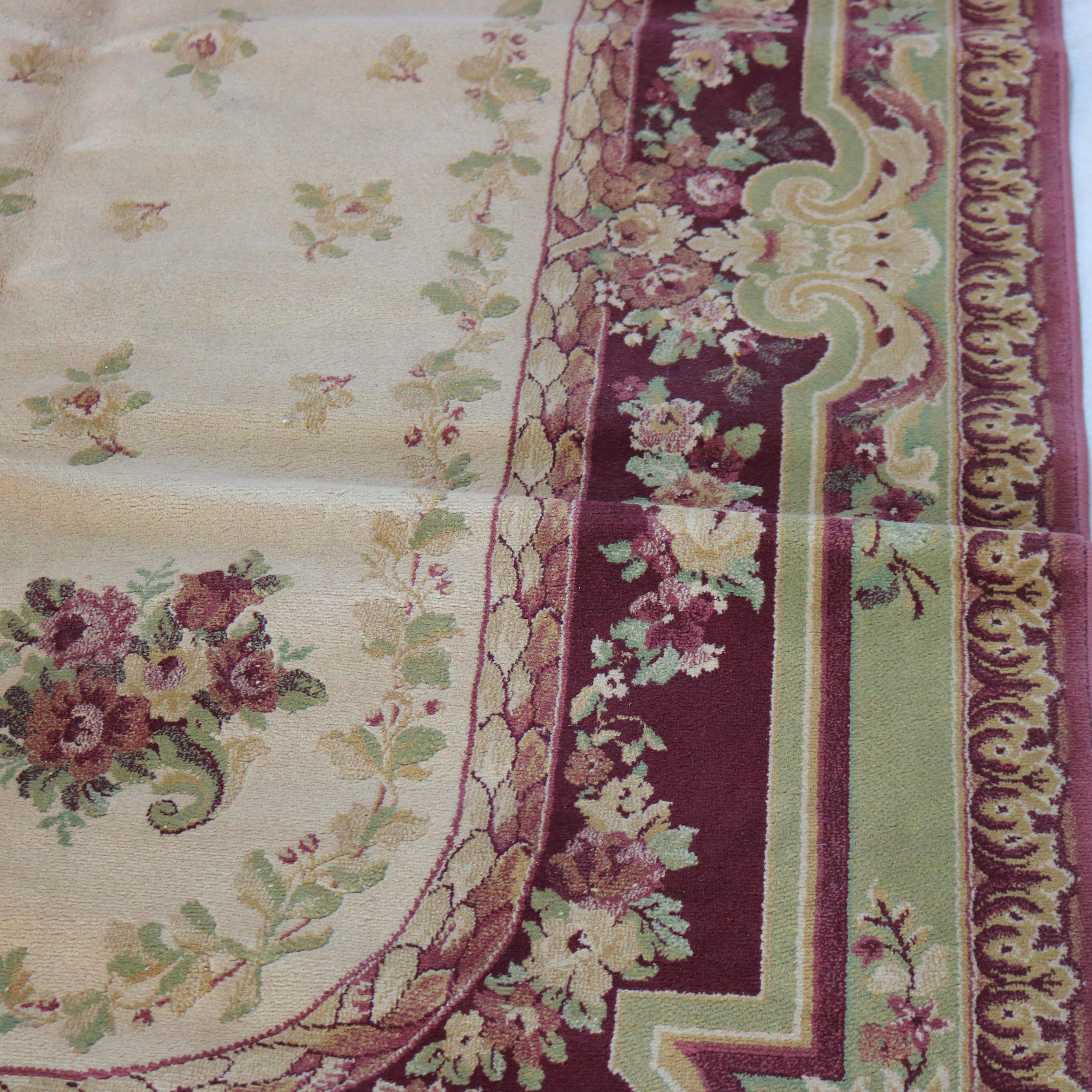 20th Century Vintage Aubusson Style Floral Wool Rug C1950 For Sale