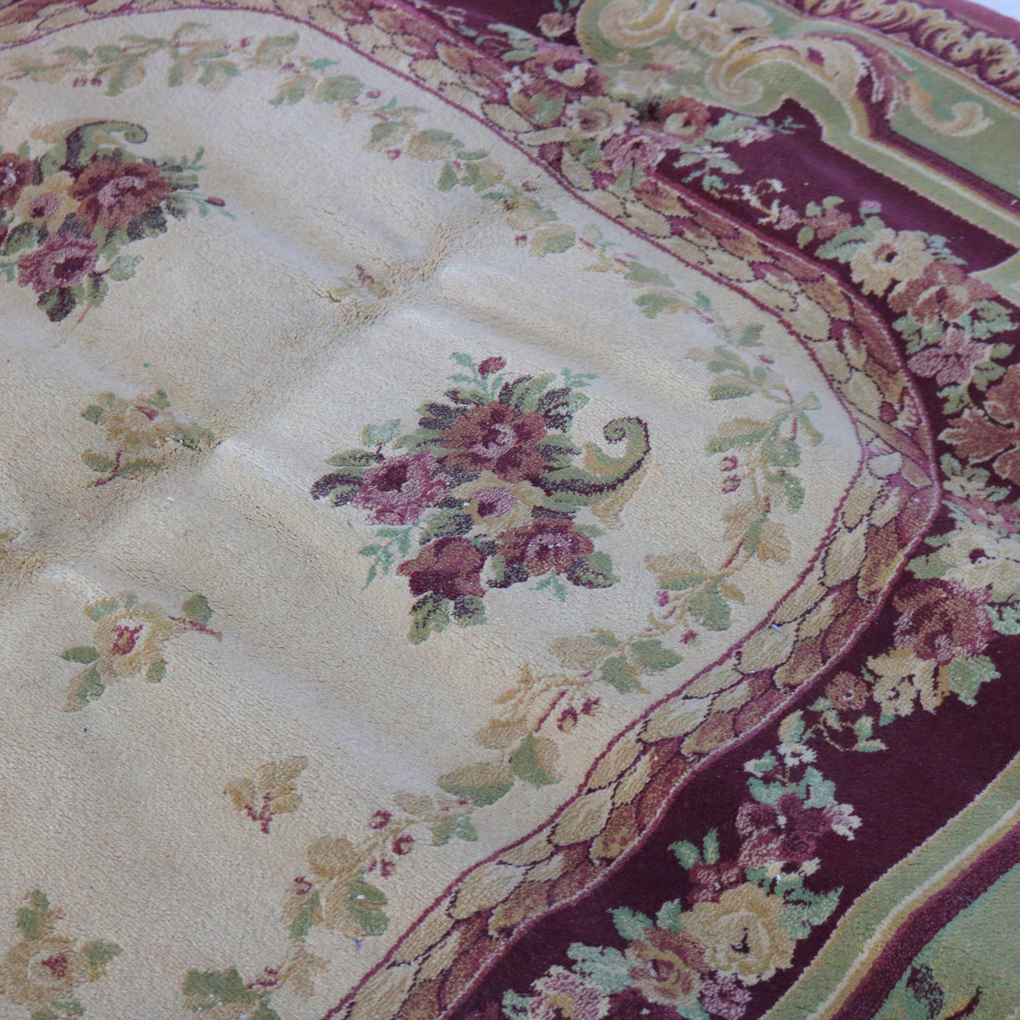 Vintage Aubusson Style Floral Wool Rug C1950 For Sale 1