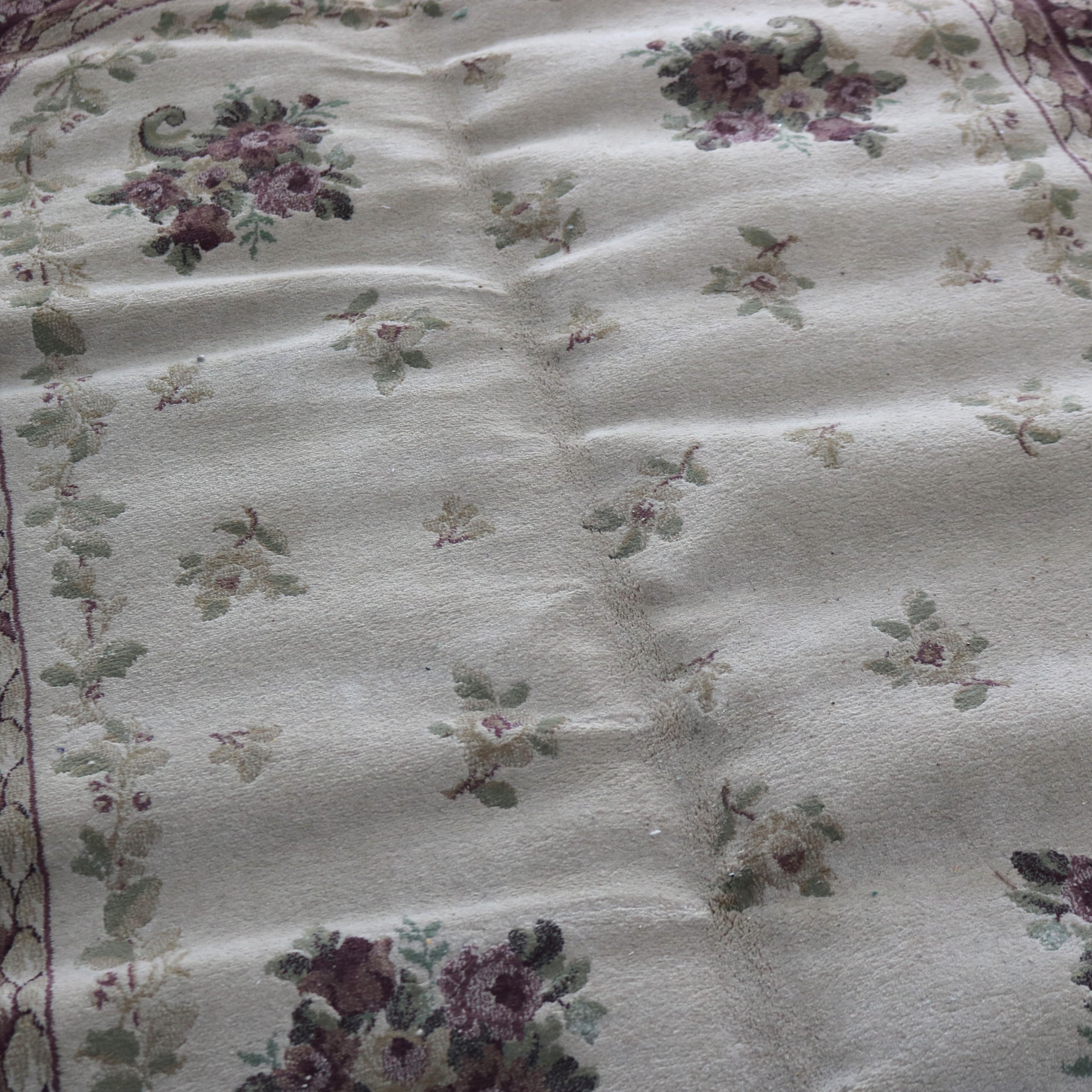 Vintage Aubusson Style Floral Wool Rug C1950 For Sale 4