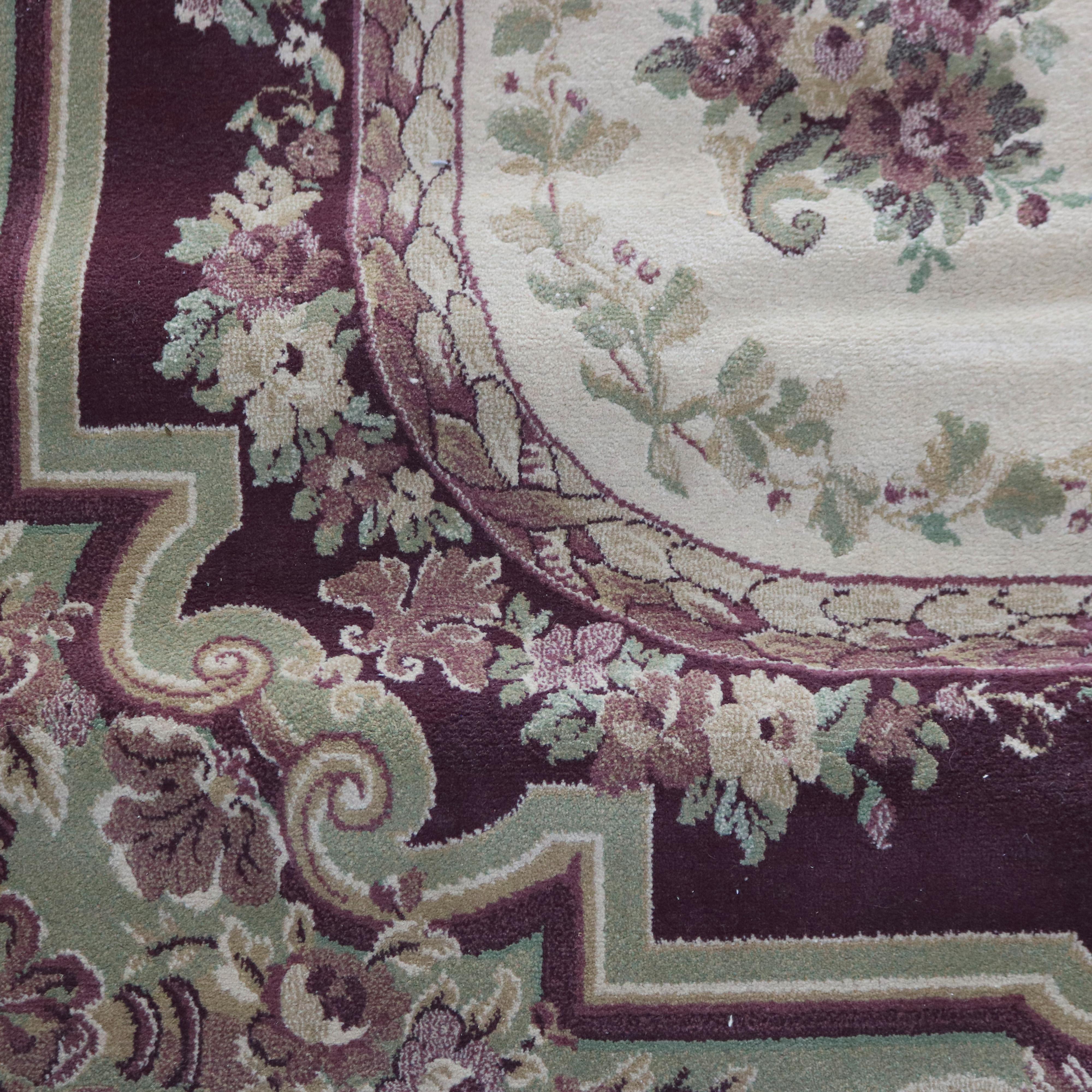 Vintage Aubusson Style Floral Wool Rug C1950 For Sale 5