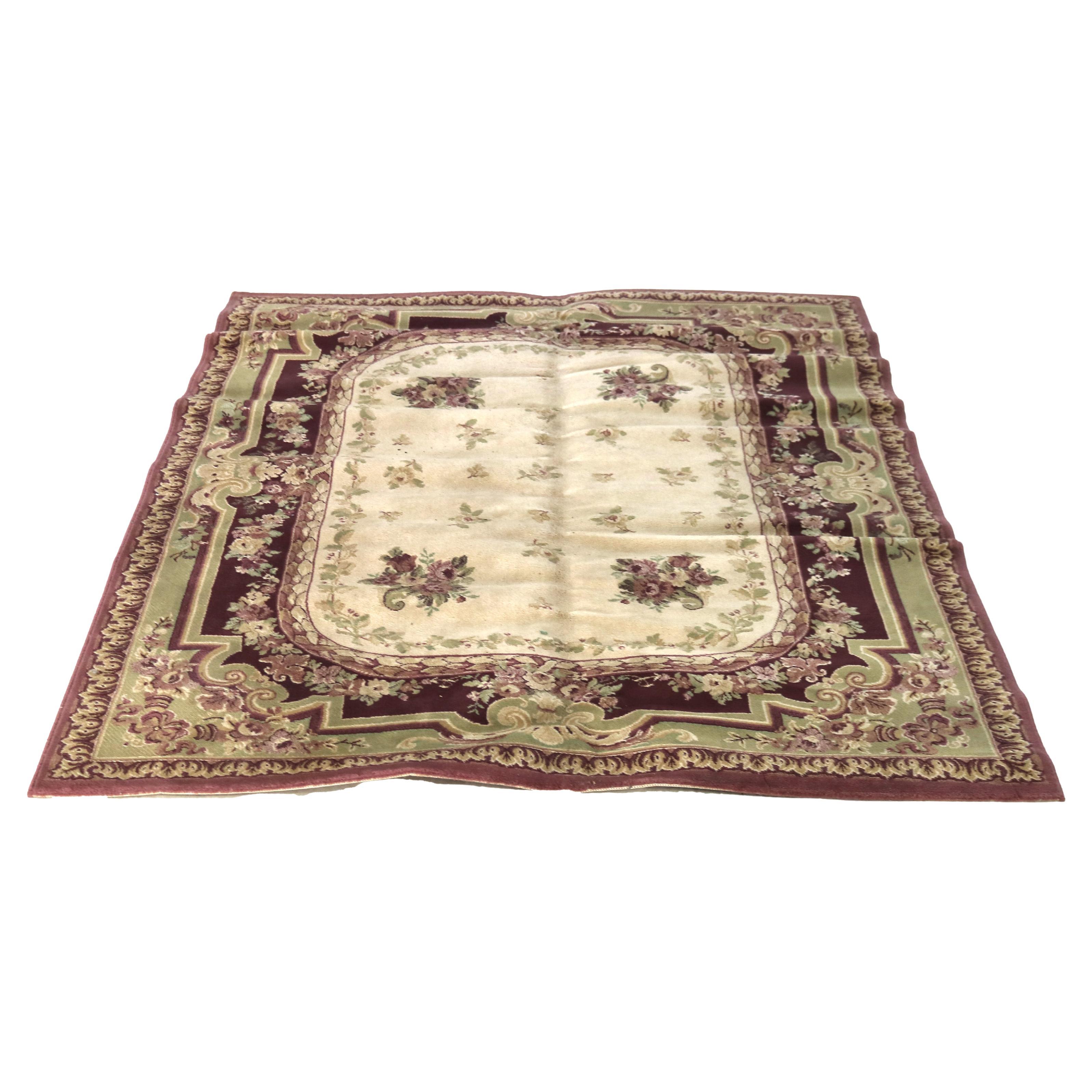 Vintage Aubusson Style Floral Wool Rug C1950 For Sale