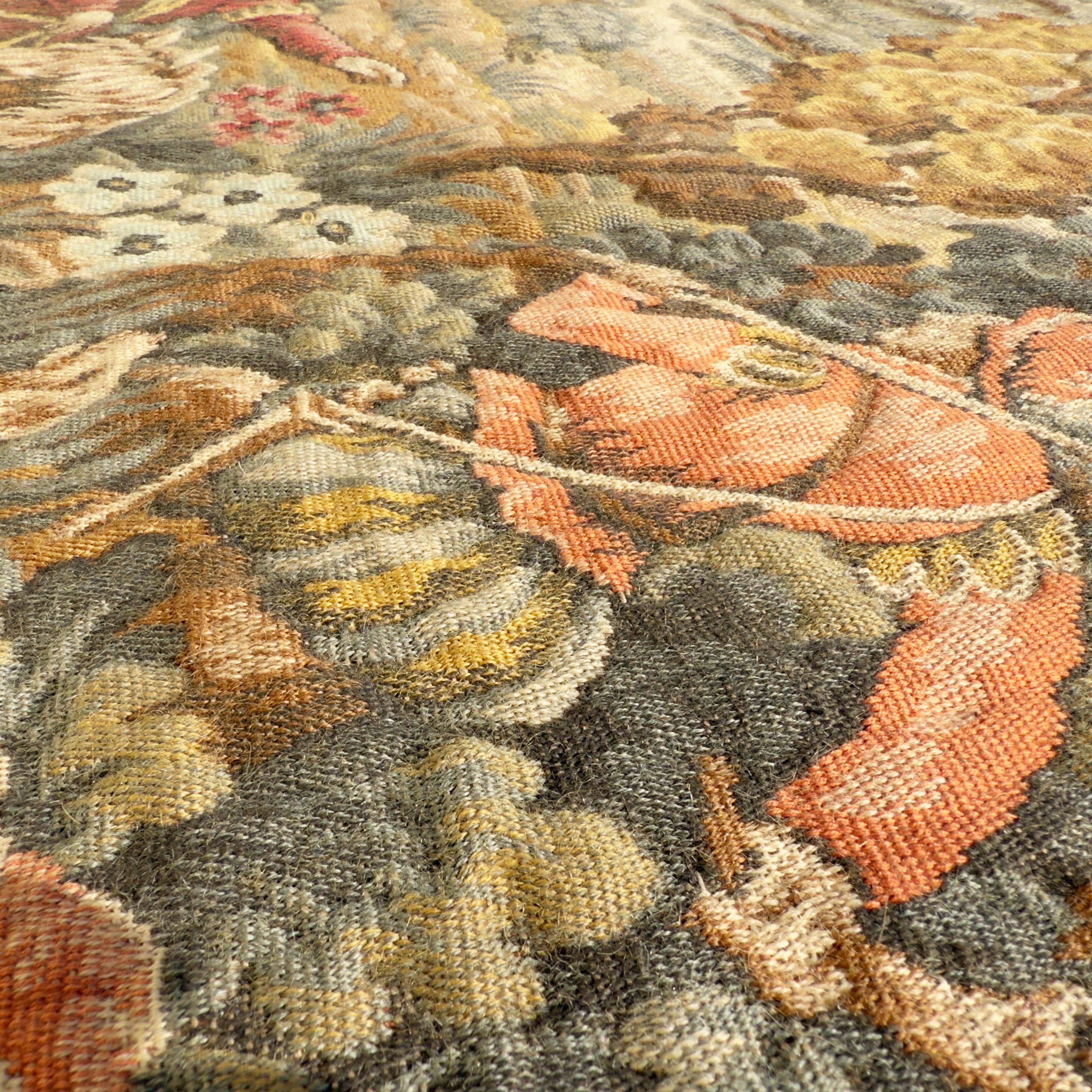 Rococo Tapisserie française vintage de style Aubusson en jacquard poinçonné des années 1940 en vente