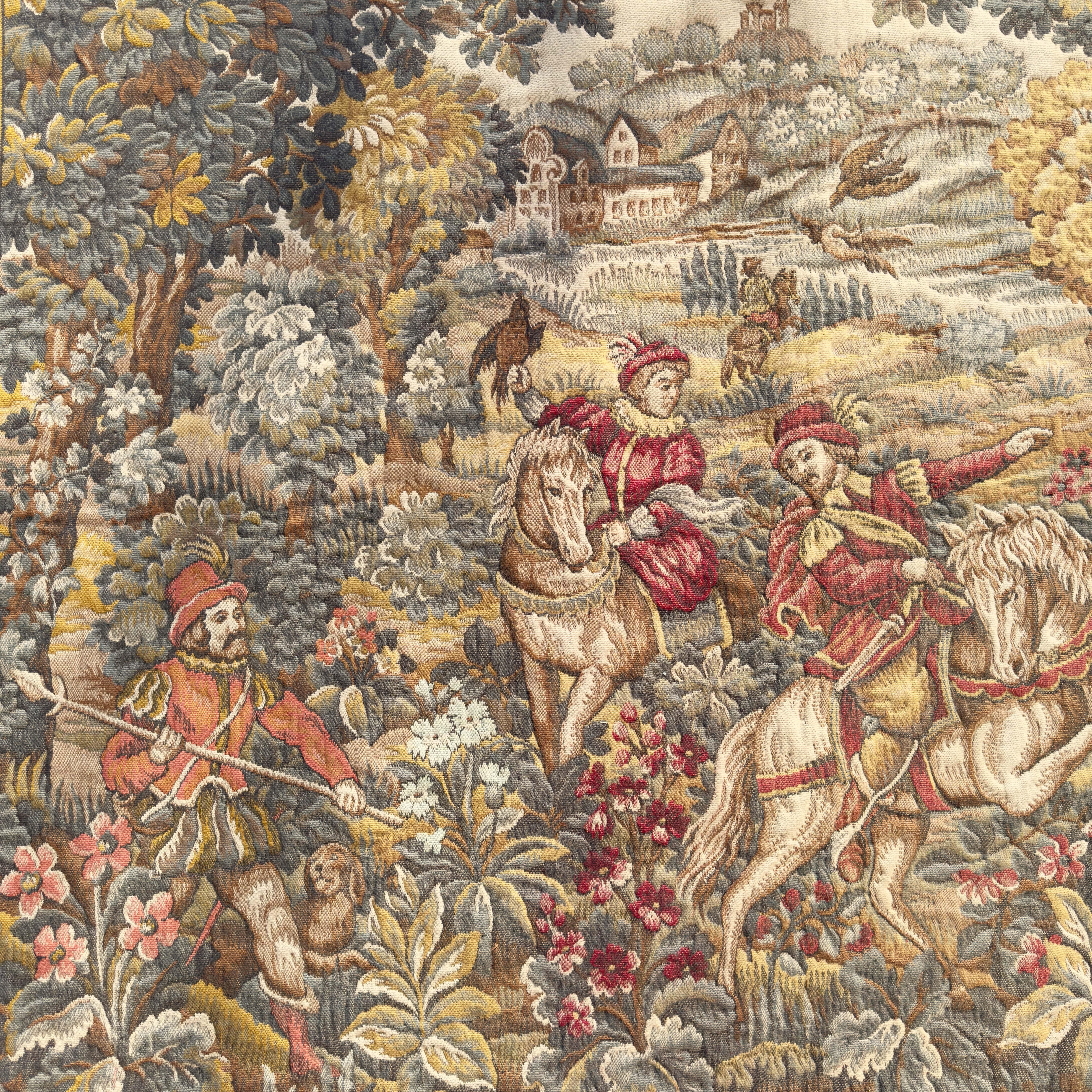 Fait main Tapisserie française vintage de style Aubusson en jacquard poinçonné des années 1940 en vente