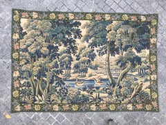 Vintage Aubusson Style French Jaquar Halluin Tapestry