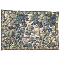 Vintage Aubusson Style French Jaquar Halluin Tapestry