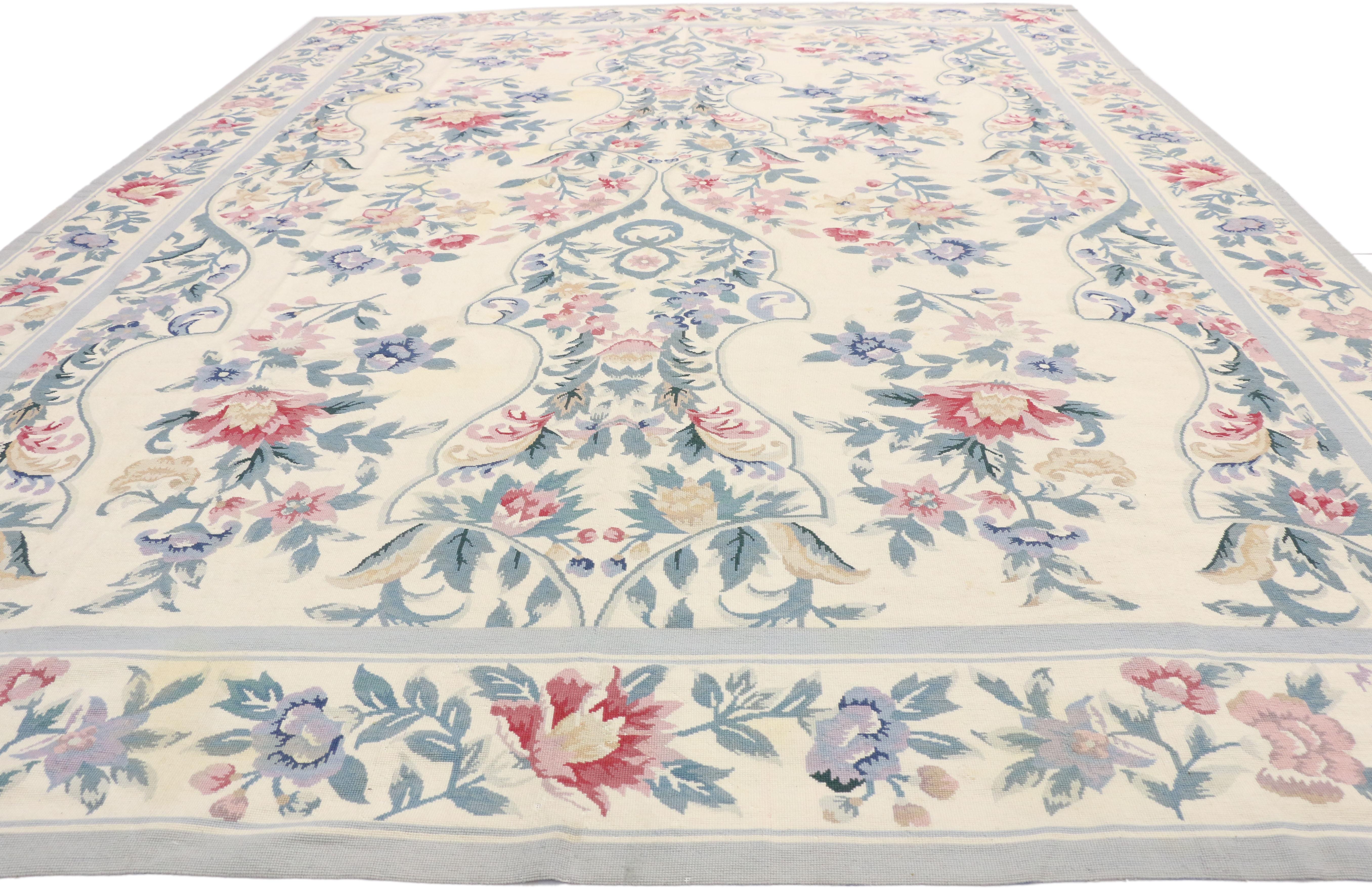 Hand-Crafted Vintage French Aubusson Style Needlepoint Chinese Rug with Chintz Style