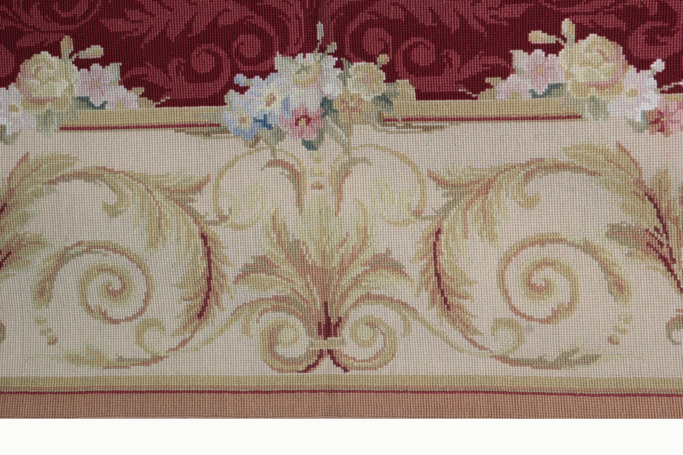Baroque Vintage Aubusson Style Needlepoint Rug, Handmade Carpet Tapestry Wall Hanging