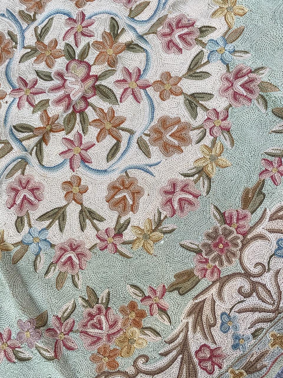 Embroidered Vintage Aubusson Style Rug For Sale