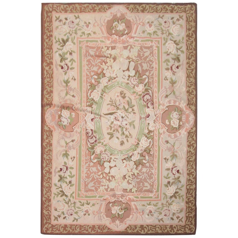 Vintage Aubusson Style Rug French Needlepoint Rug, Handwoven Tapestry Carpet  For Sale at 1stDibs
