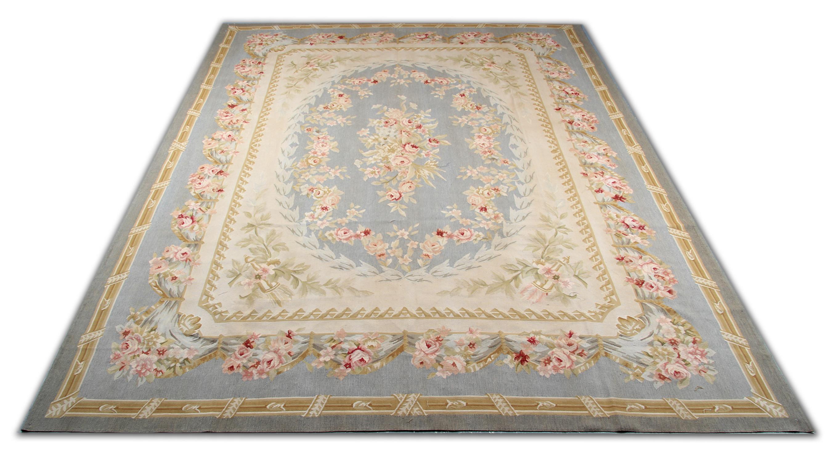 This handmade carpet blue rug is a high-quality piece perfect for use as a living room rugs. This decorative needlepoint gets most of the attention in our rug store by clients because of the colour and design.
These handmade elegant Chinese