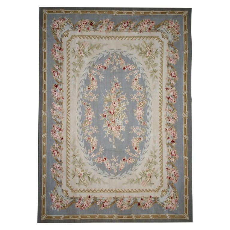 Vintage Aubusson Style Rug Tapestry, Blue Floral Needlepoint Country Home  Decor For Sale at 1stDibs | blue aubusson rug, blue tapestry rug