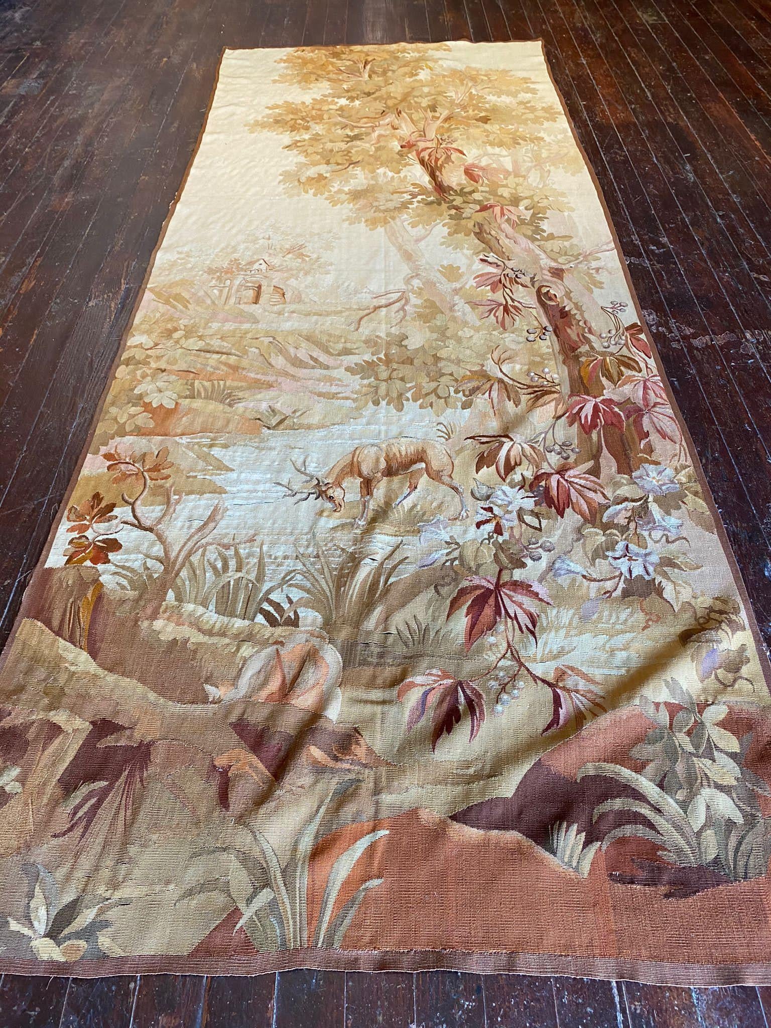 Hand-Knotted Vintage Aubusson Tapestry For Sale