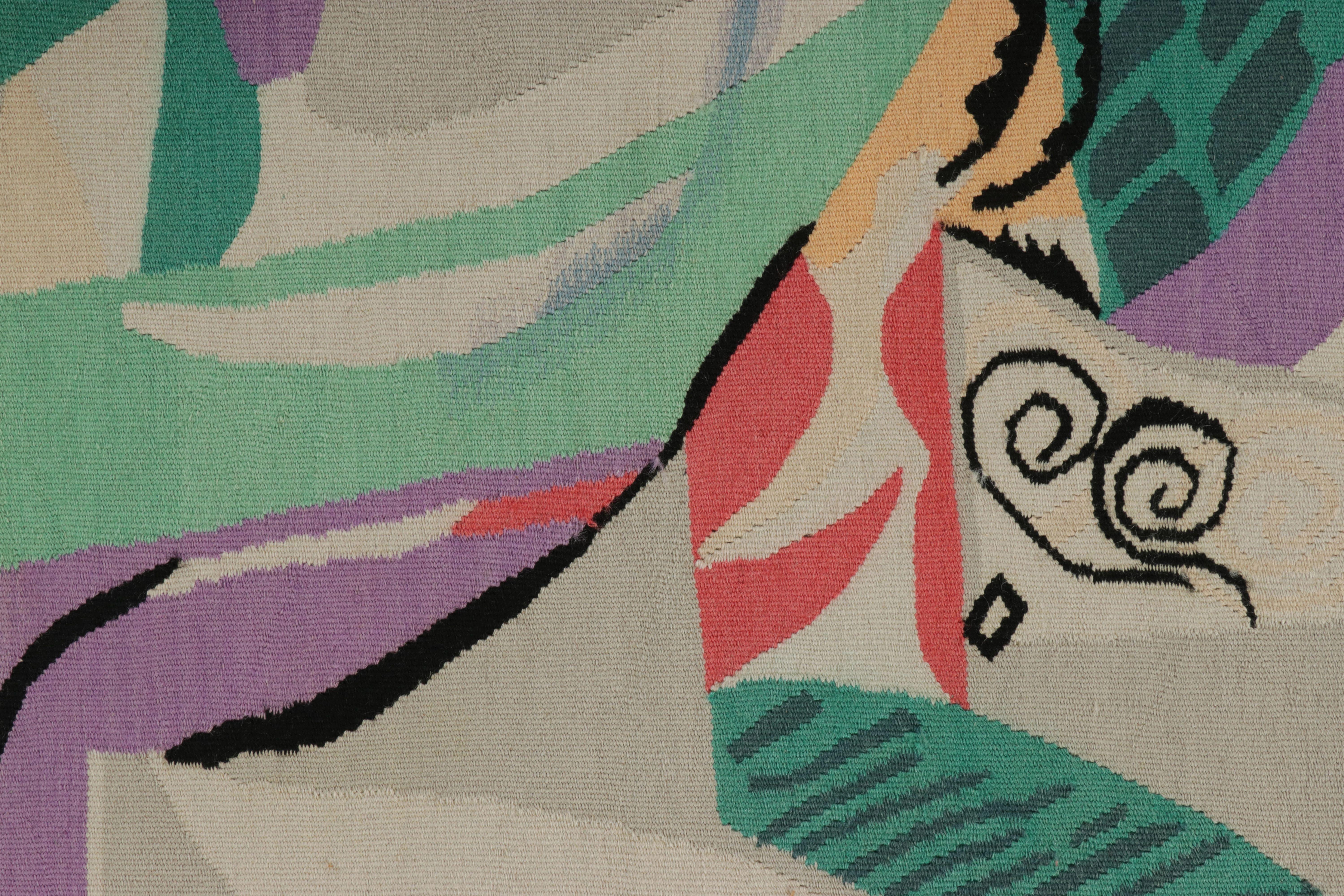 Français Tapisserie vintage d'Aubusson en bleu avec motifs abstraits - Rug & Kilim en vente