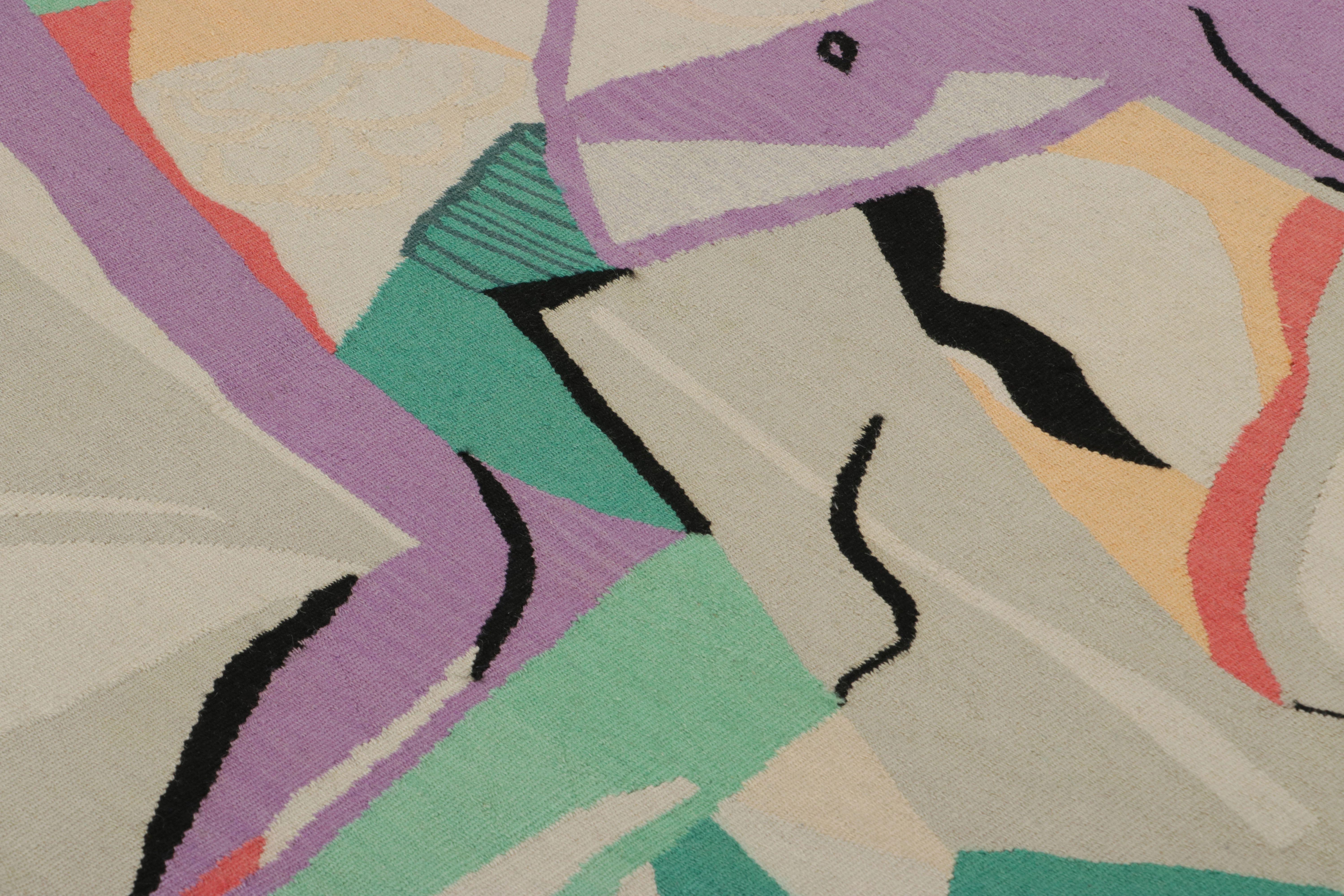 Tissé à la main Tapisserie vintage d'Aubusson en bleu avec motifs abstraits - Rug & Kilim en vente