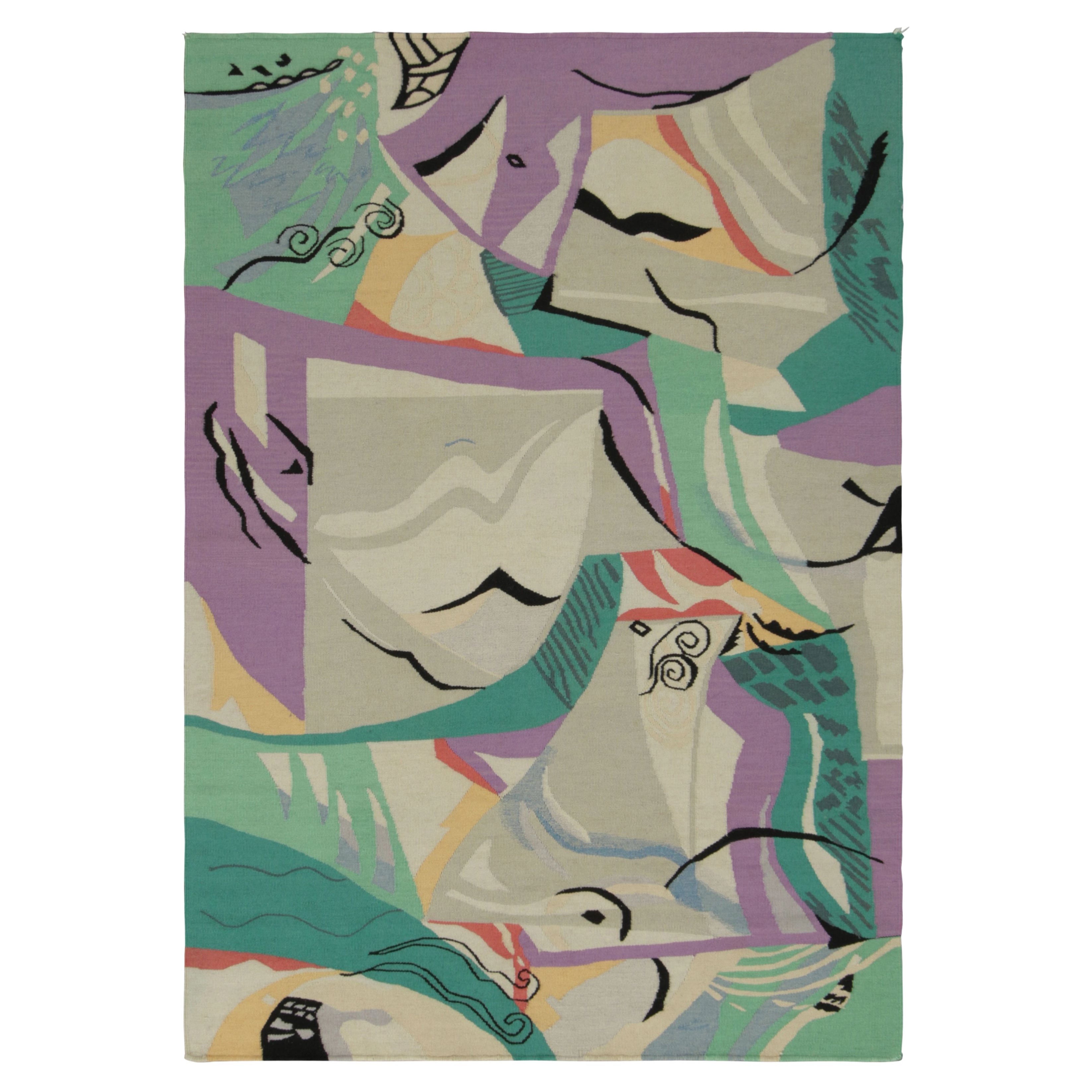 Tapisserie vintage d
Aubusson en bleu avec motifs abstraits - Rug 
Kilim en vente