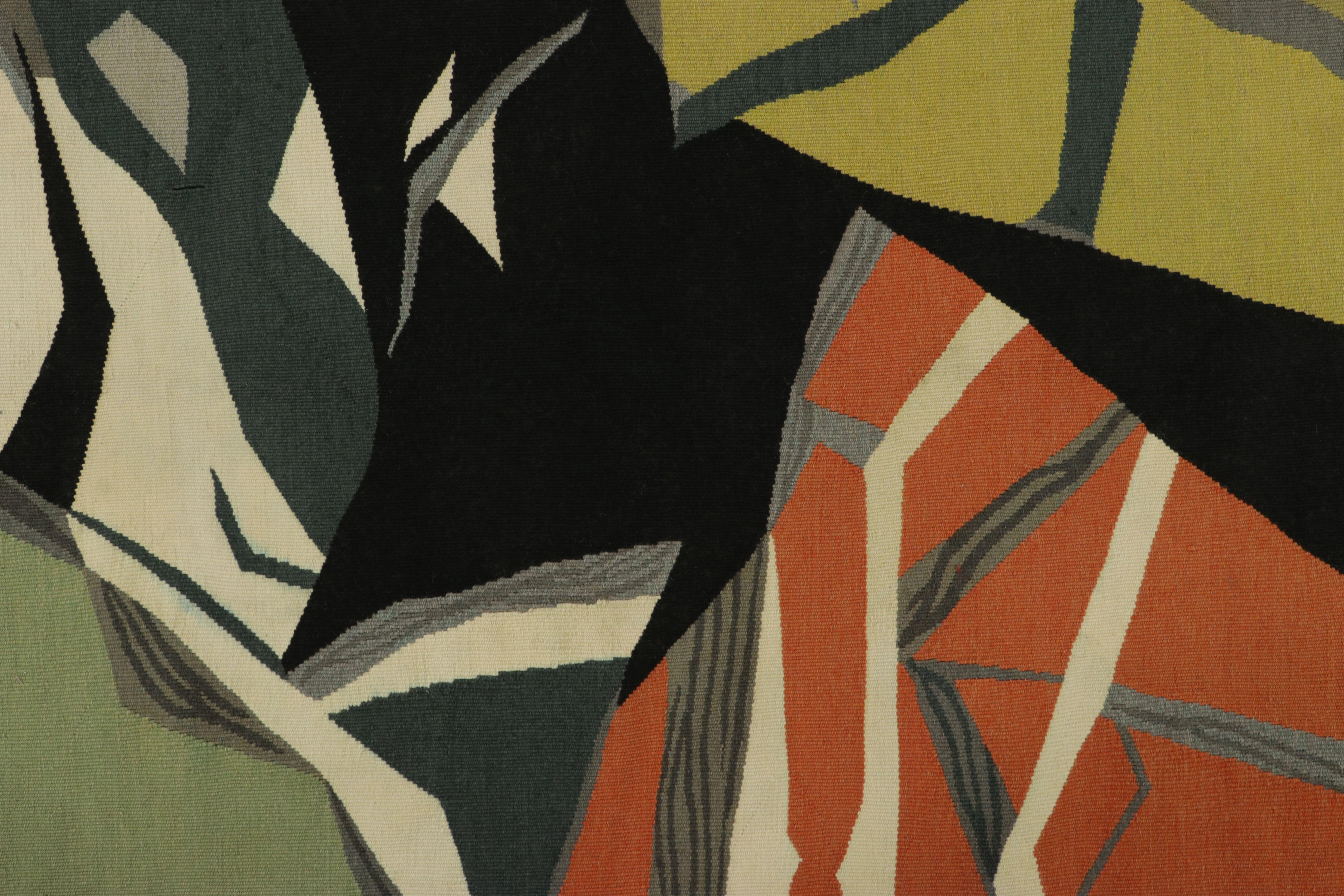 Français Tapisserie vintage d'Aubusson en vert avec motifs abstraits - Rug & Kilim en vente