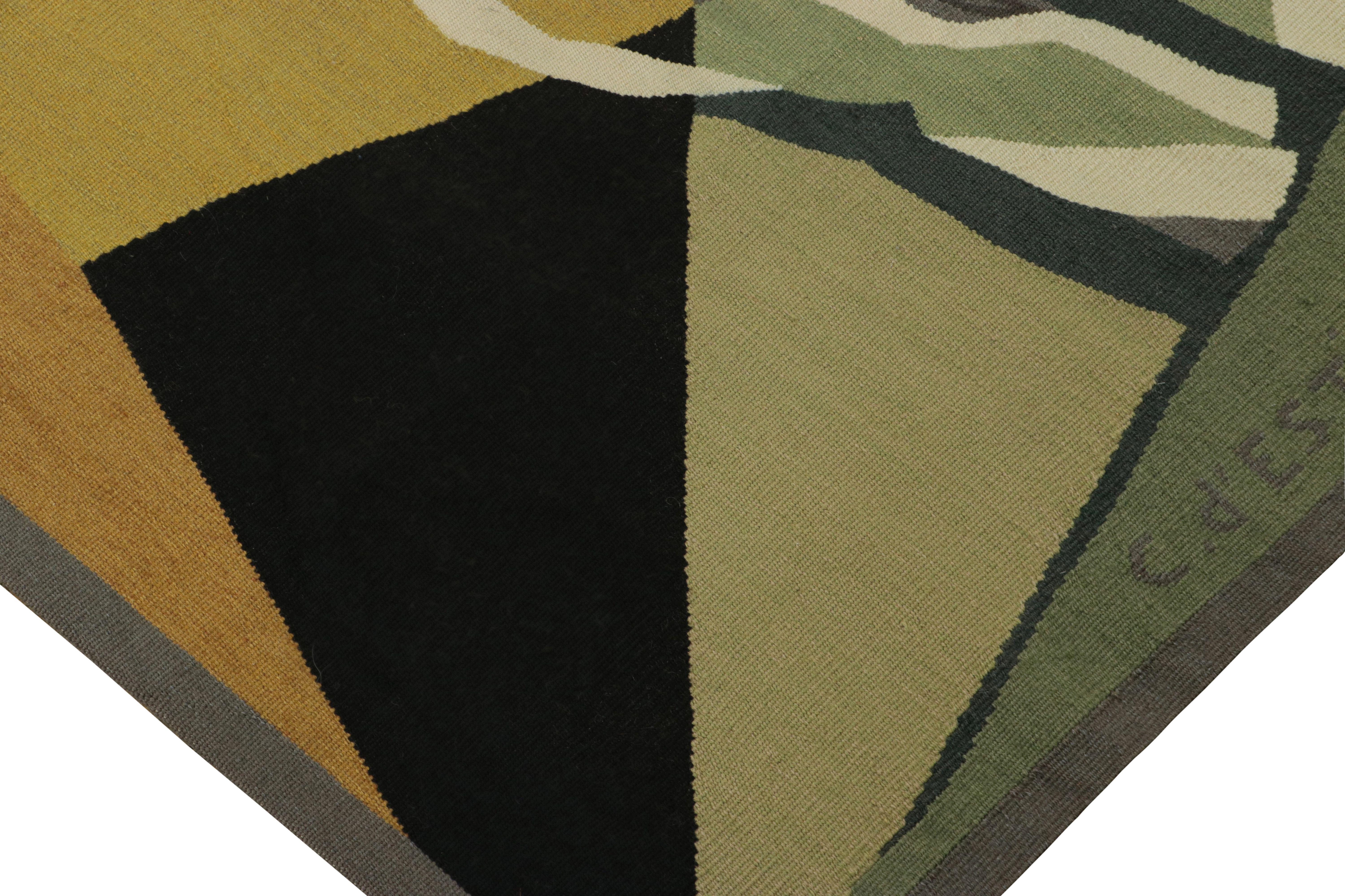 Français Tapisserie vintage d'Aubusson en vert avec motifs abstraits - Rug & Kilim en vente