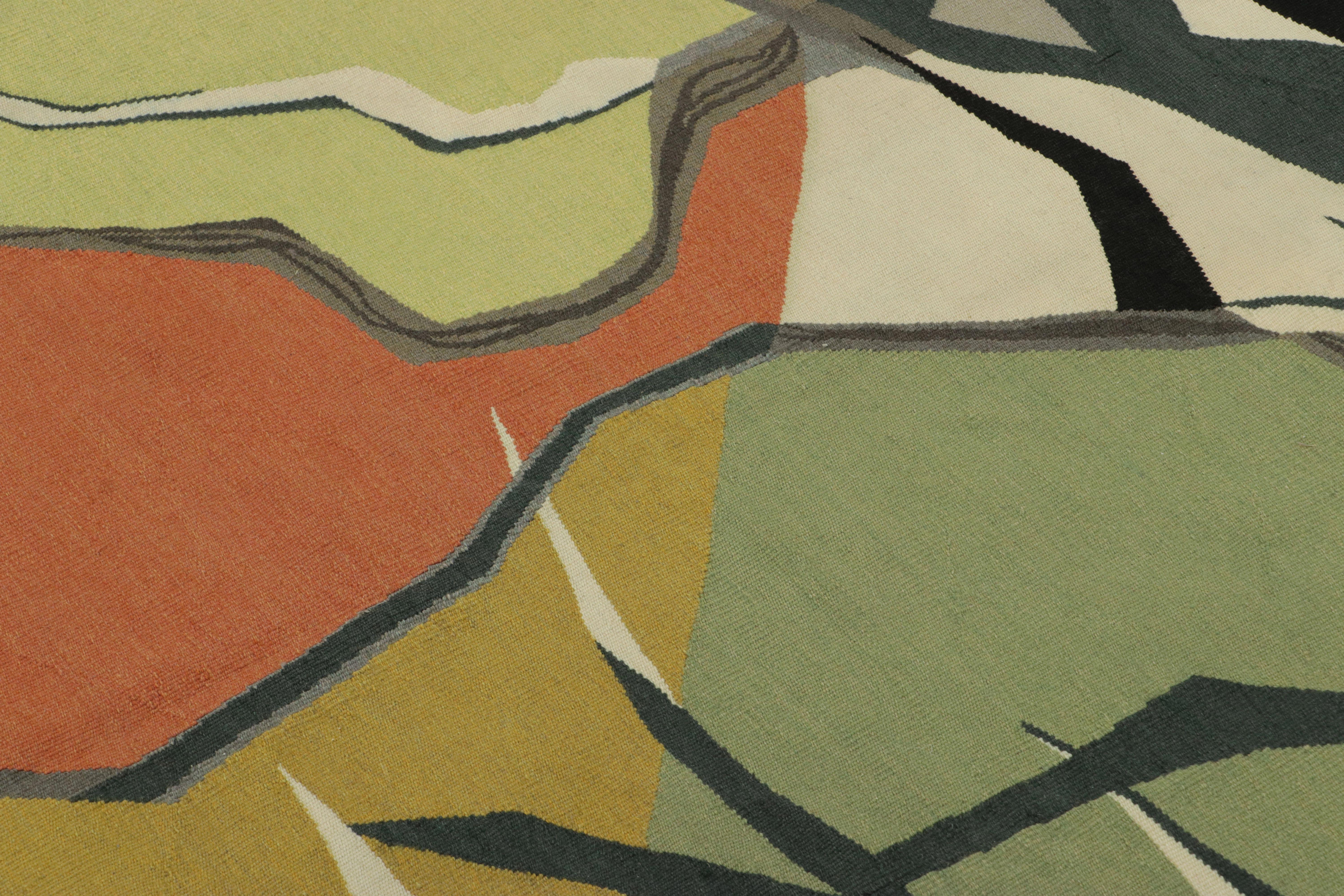 Tissé à la main Tapisserie vintage d'Aubusson en vert avec motifs abstraits - Rug & Kilim en vente